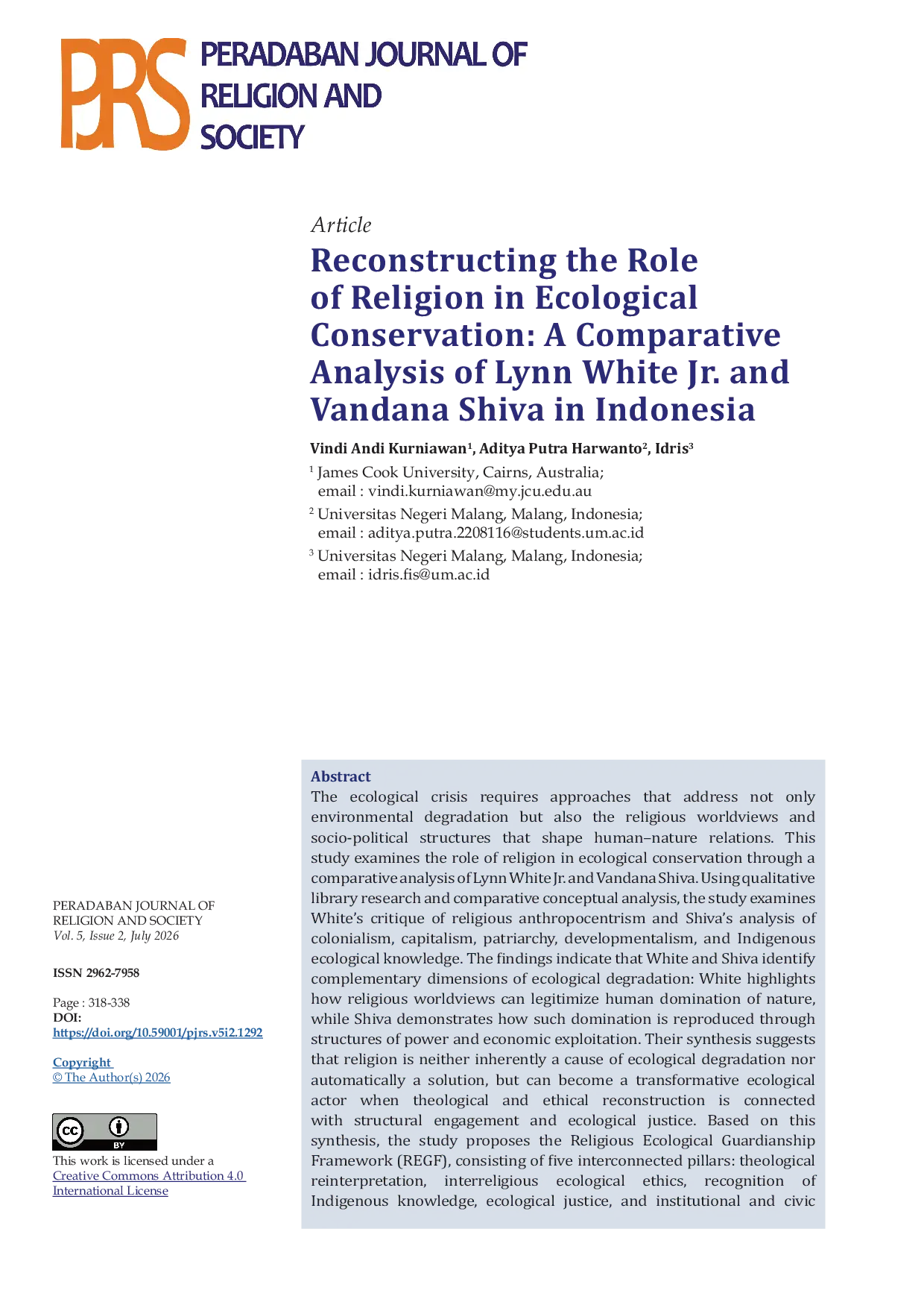 JURIS Reconstructing the Role of Religion in Ecological Conservation