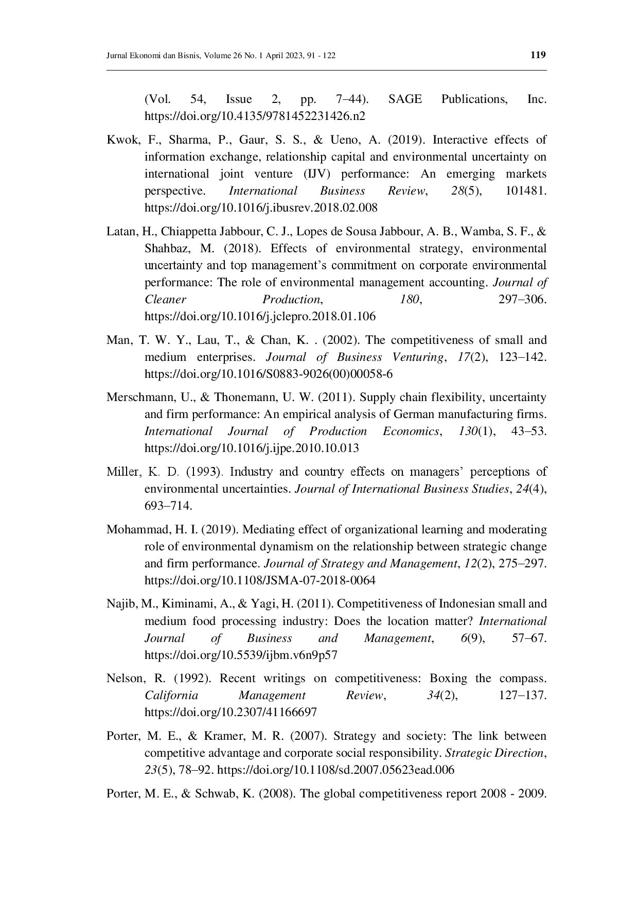 juris The role of competitiveness as mediating effect of environmental uncertainty on performance of fisheries companies