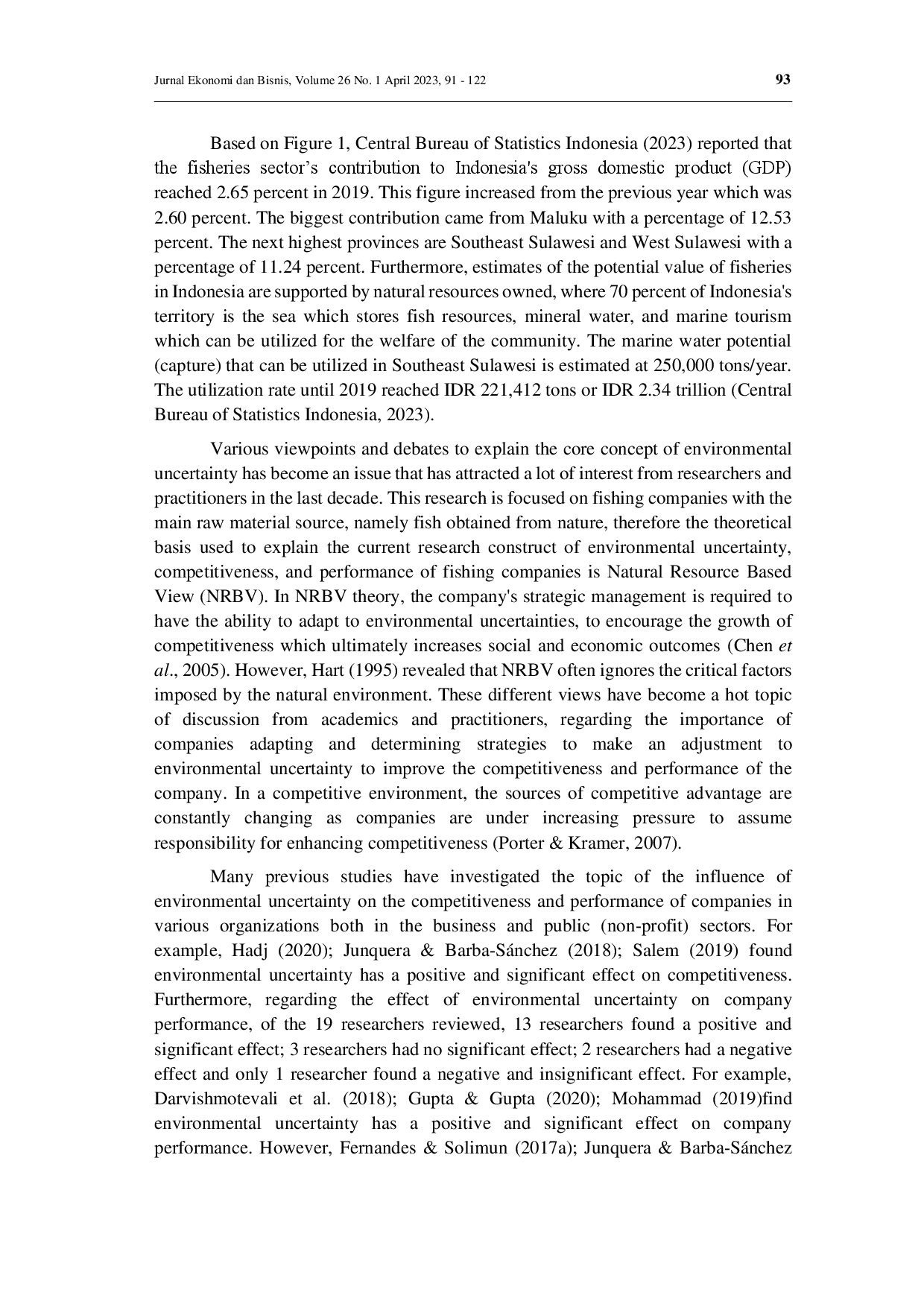 juris The role of competitiveness as mediating effect of environmental uncertainty on performance of fisheries companies
