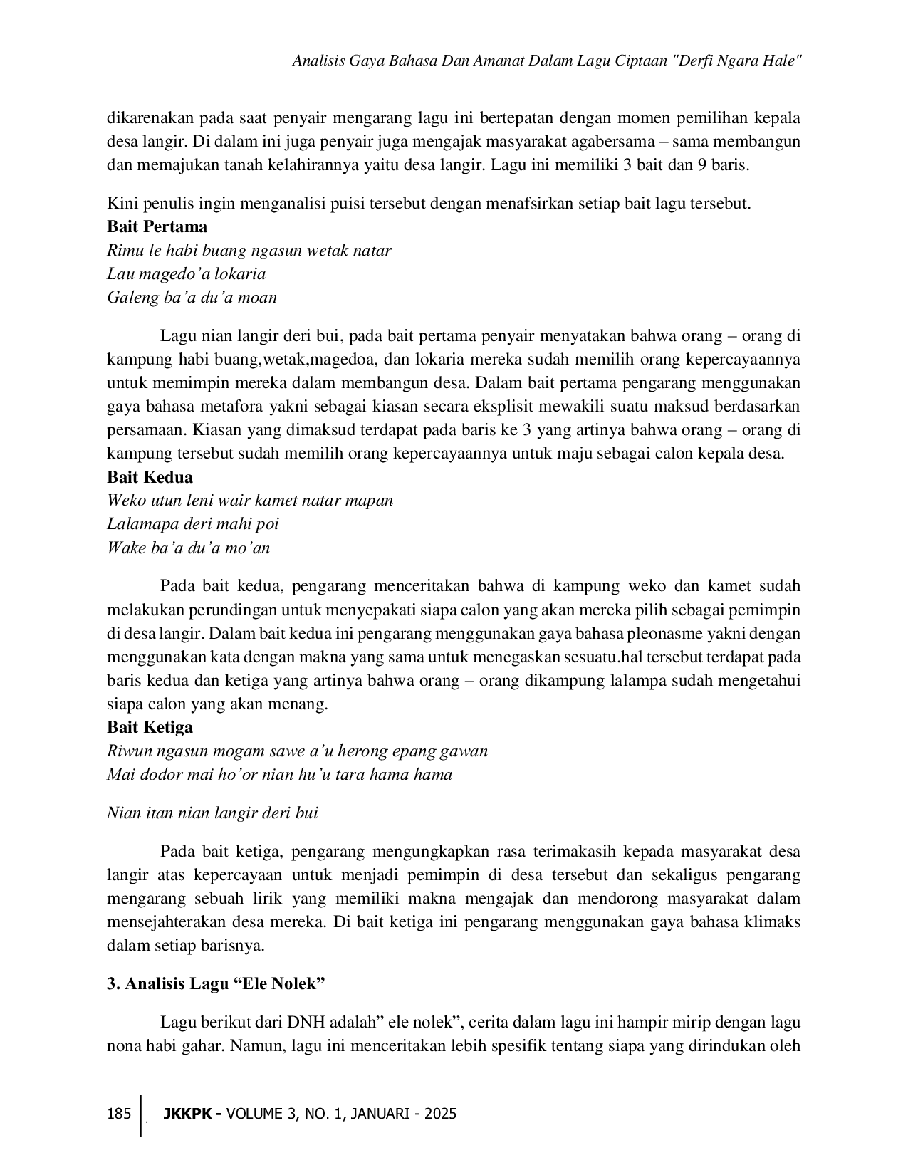 JURIS Analisis Gaya Bahasa Dan Amanat Dalam Lagu Ciptaan Derfi Ngara Hale