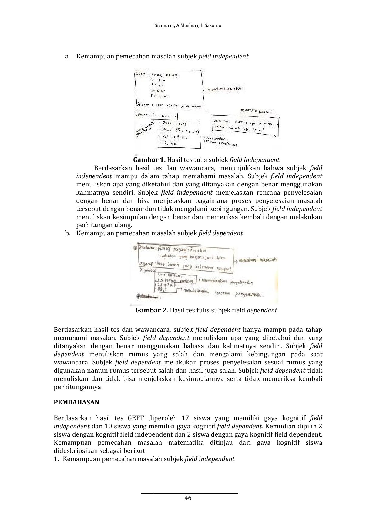JURIS Analisis Kemampuan Pemecahan Masalah Matematika Ditinjau dari Gaya Kognitif Siswa