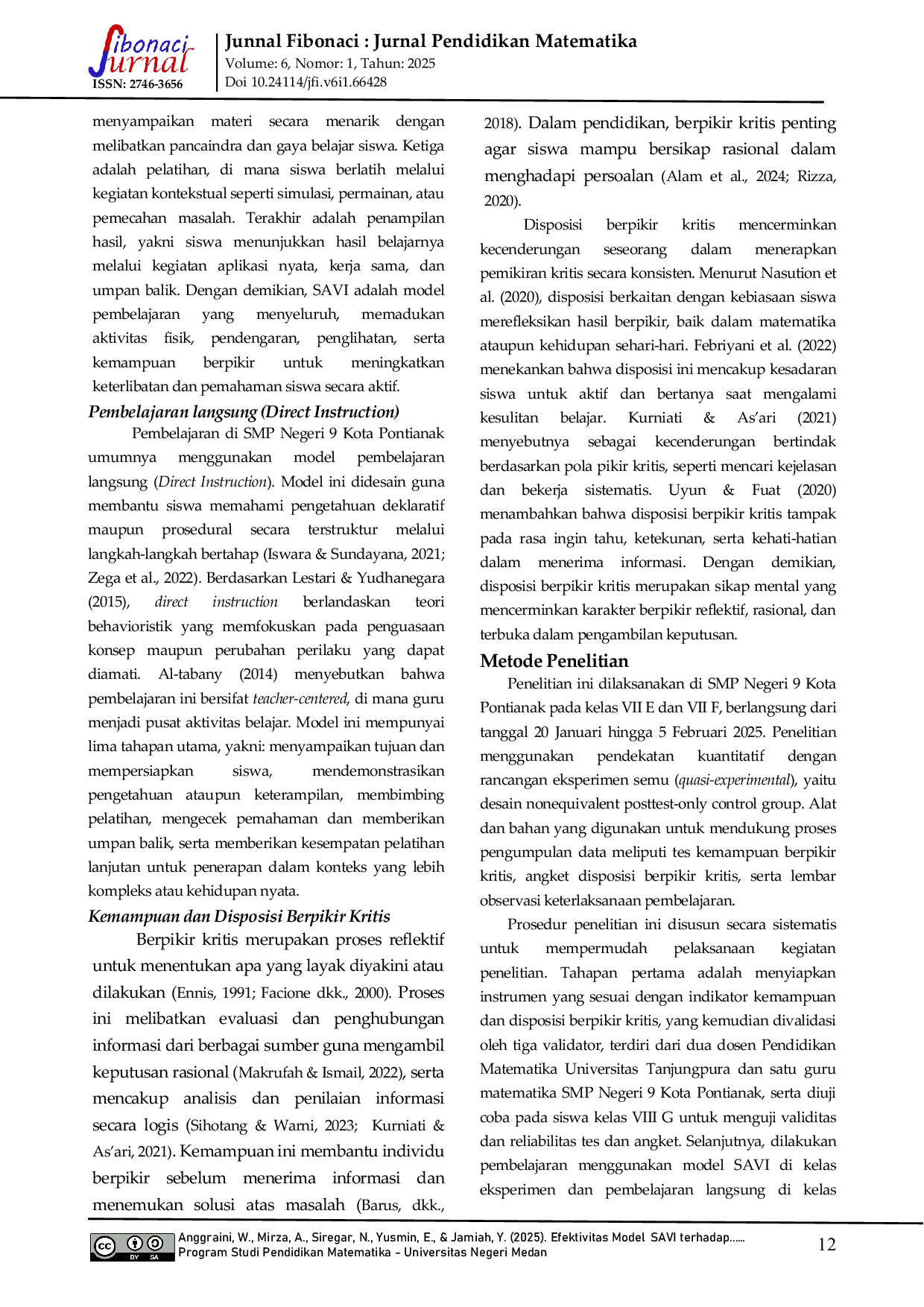 JURIS Efektivitas Model SAVI terhadap Kemampuan dan Disposisi Berpikir Kritis Siswa SMP pada Materi Rasio