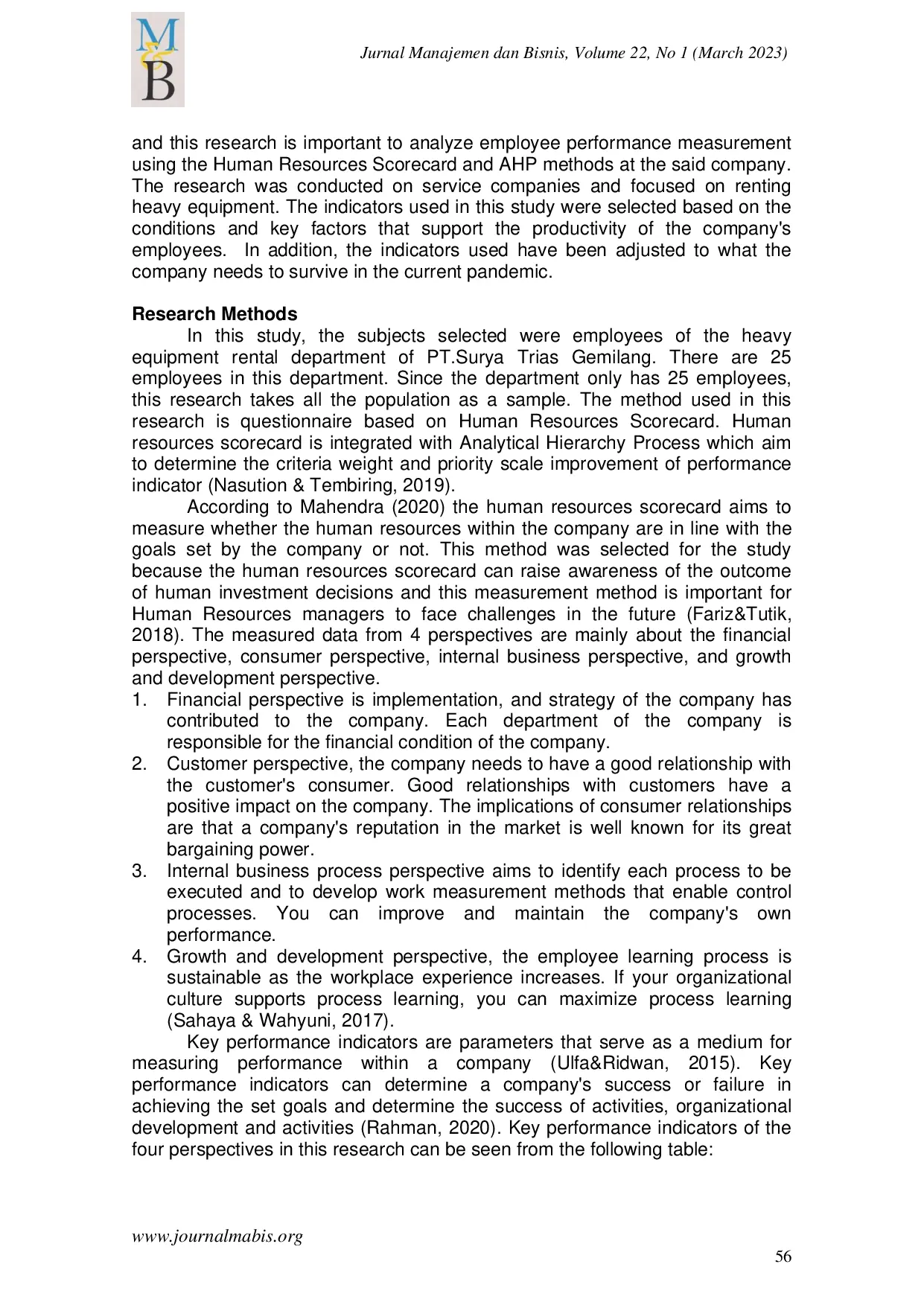 JURIS Analyzing the measurement of employee performance with human resources scorecard and AHP