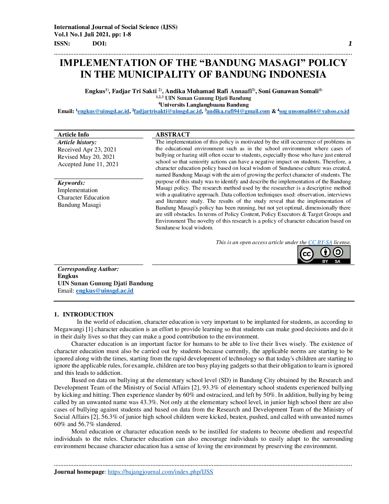 JURIS Implementation of the Bandung Masagi Policy in the Municipality of Bandung Indonesia