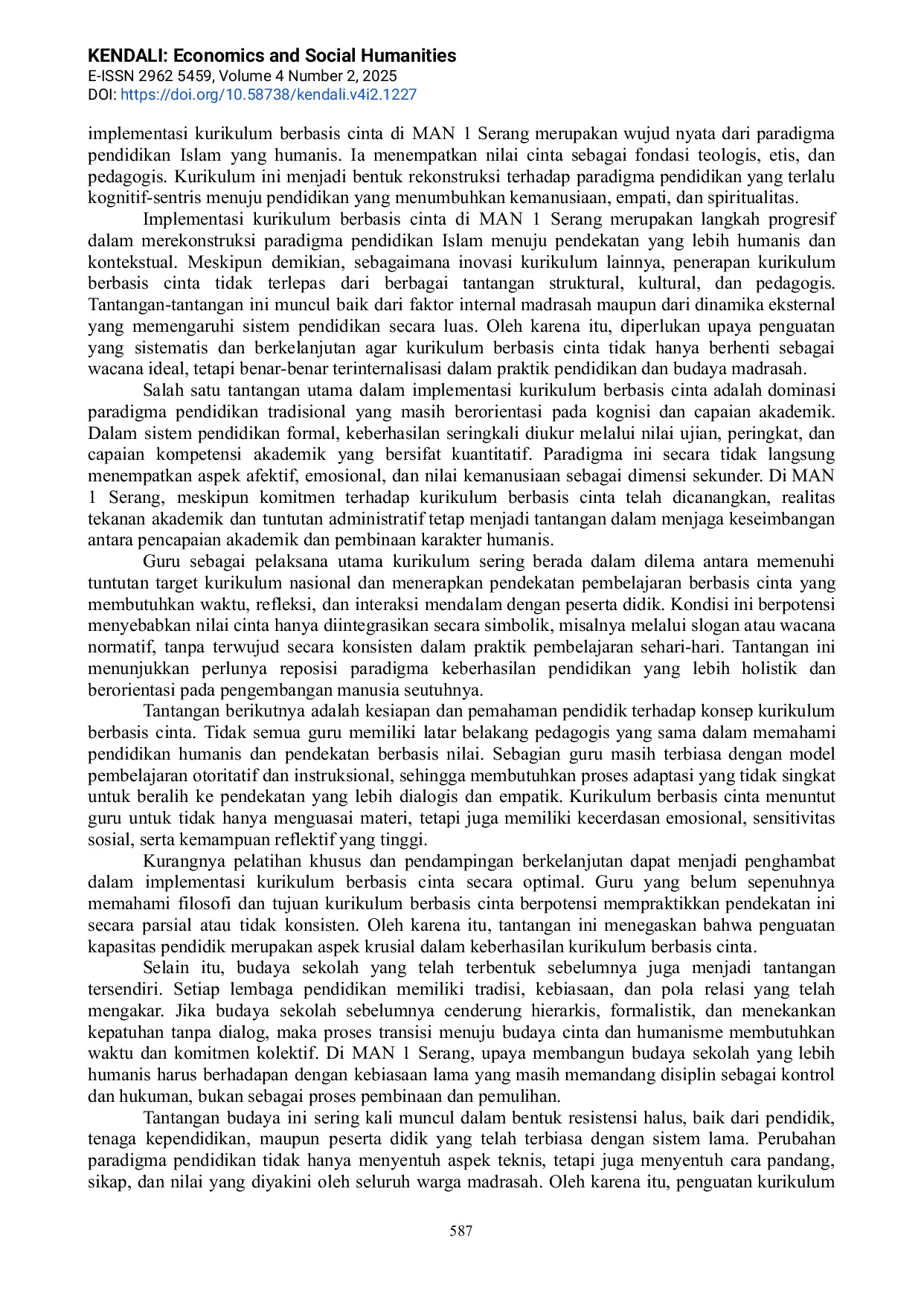JURIS Implementasi Kurikulum Berbasis Cinta Di Man 1 Serang Rekonstruksi Paradigma Pendidikan Islam Humanis Dalam Isu Isu Kontemporer