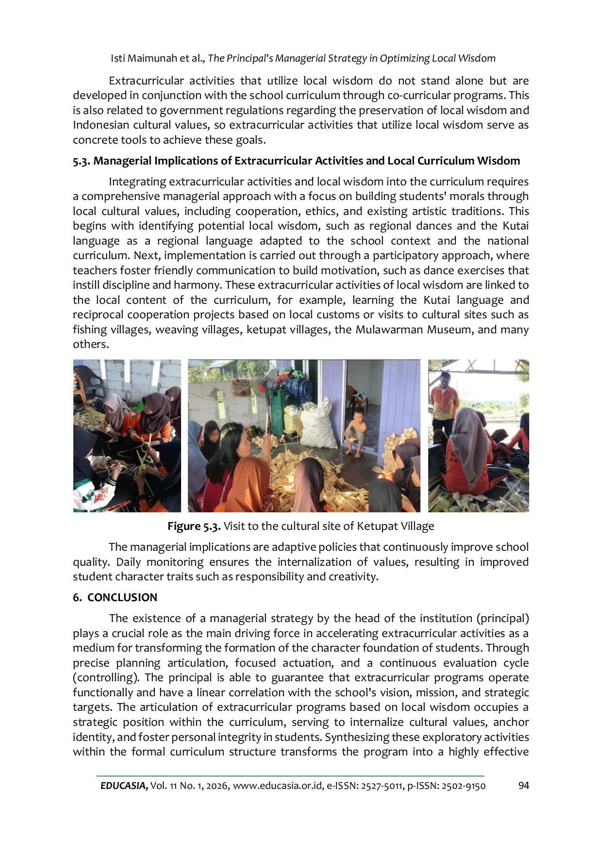 JURIS The Principal s Managerial Strategy in Optimizing Local Wisdom Extracurricular Activities in The Curriculum at SDN 006 Palaran