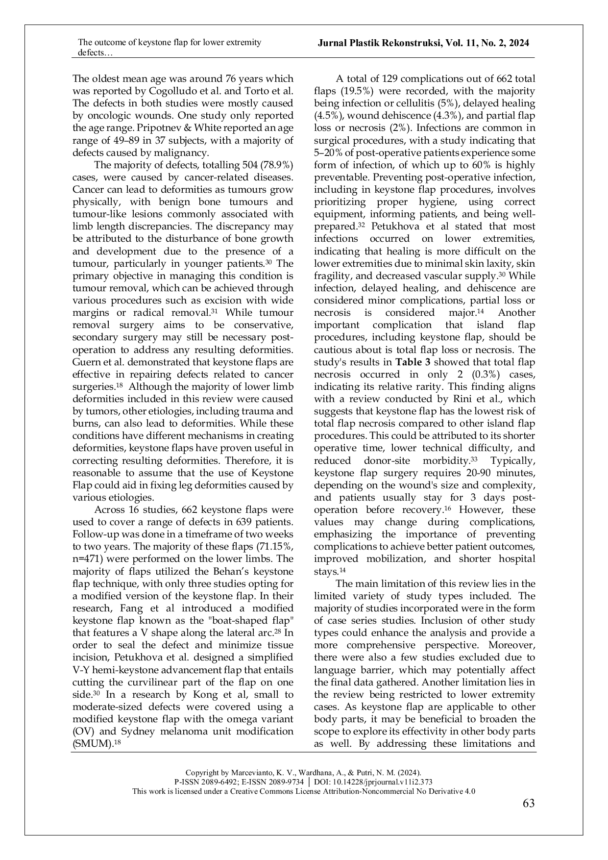 JURIS The Outcome of Keystone Flap for Lower Extremity Defects A Systematic Review