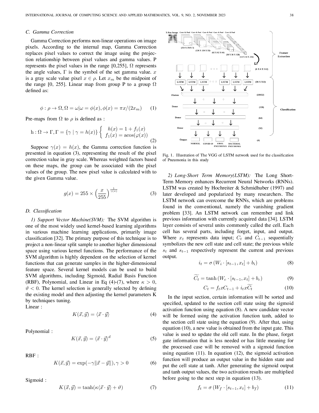 JURIS Combined VGG Long Short Term Memory with Gamma Correction for Pneumonia Type Classification based on Chest X Rays
