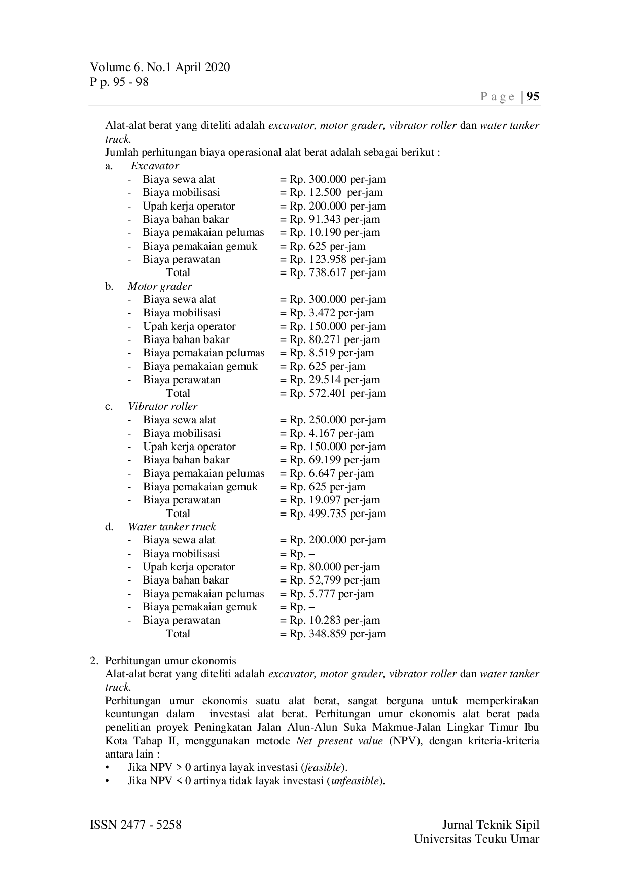 JURIS Study Kelayakan Investasi Alat Berat Pada Industri Jasa Konstruksi Jalan