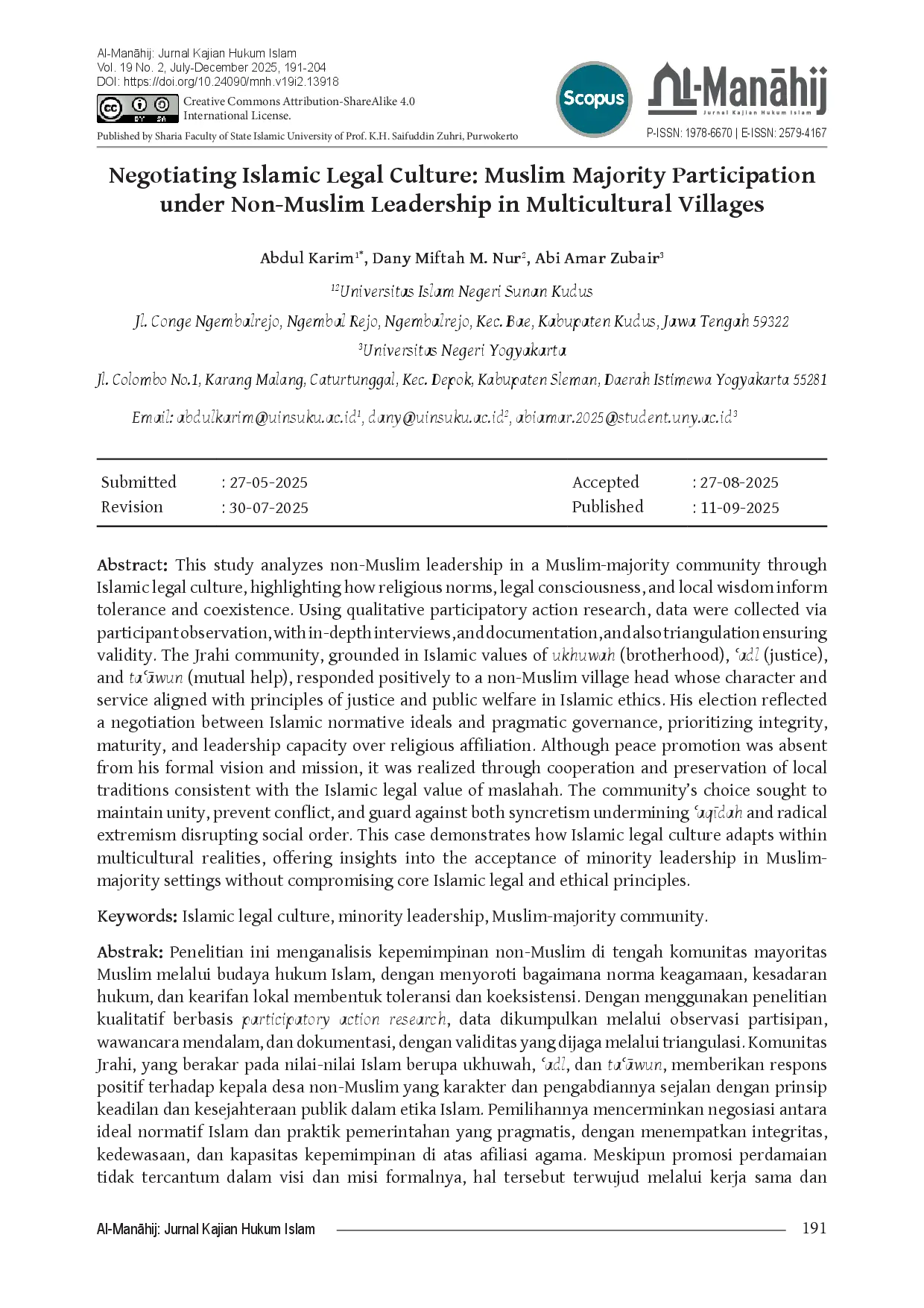 juris Negotiating Islamic Legal Culture Muslim Majority Participation under Non Muslim Leadership in Multicultural Villages