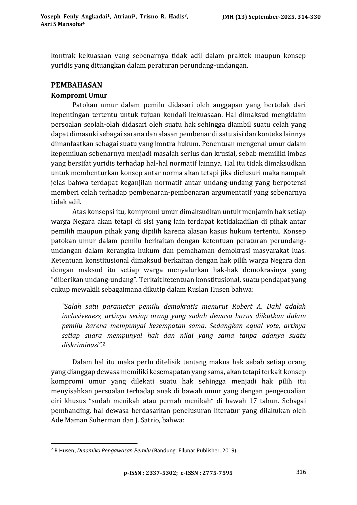 JURIS Kompromi Umur Dan Relevansinya Dengan Kontrak Kekuasaan Dalam Pemilihan Umum Age Compromise and Its Relevance to Power Contracts in General Elections