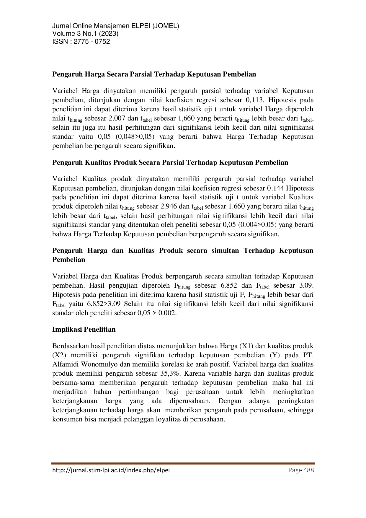 juris The Effect of Price and Product Quality on Purchase Decisions at Alfamidi Wonomulyo