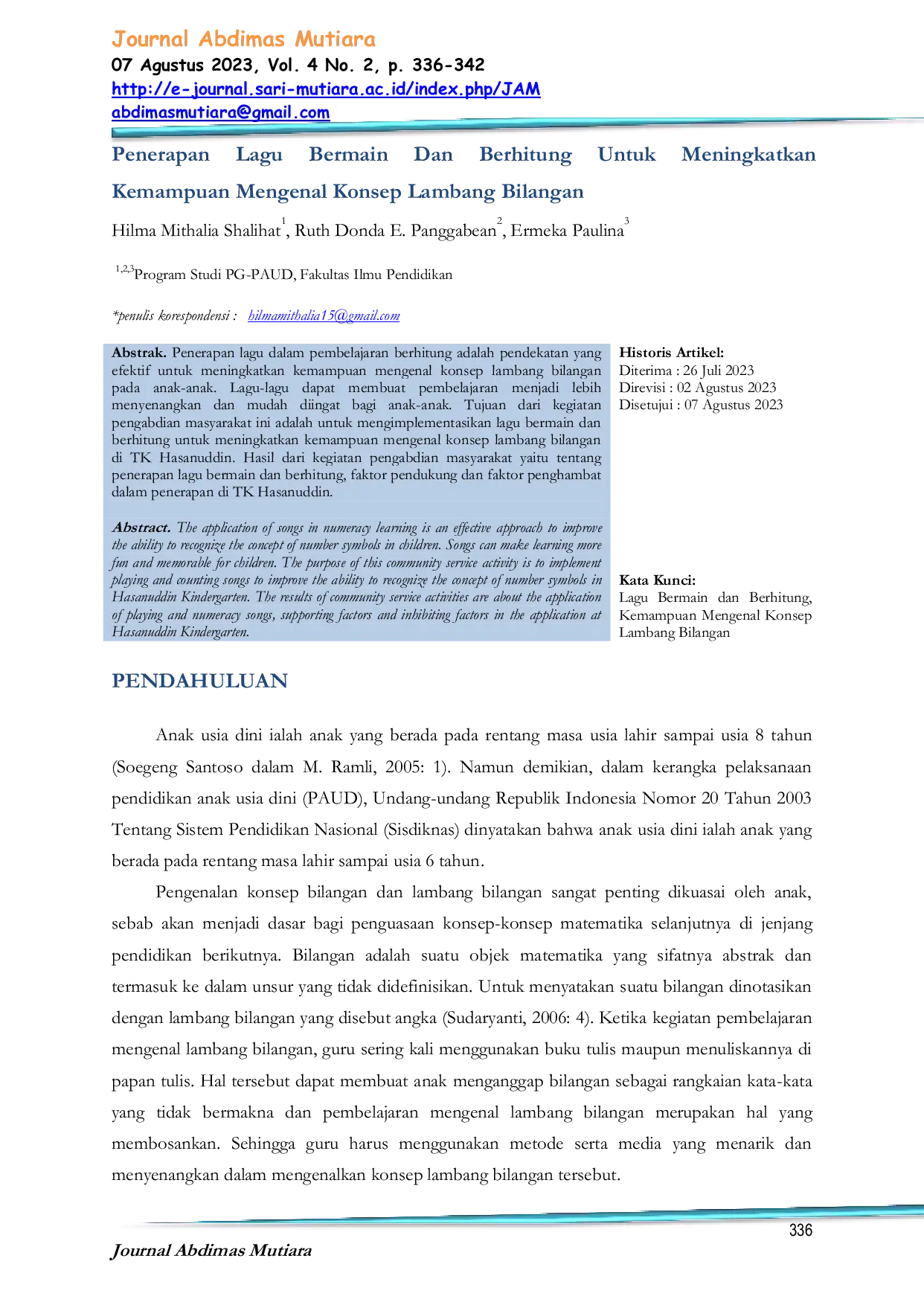 JURIS Penerapan Lagu Bermain Dan Berhitung Untuk Meningkatkan Kemampuan Mengenal Konsep Lambang Bilangan