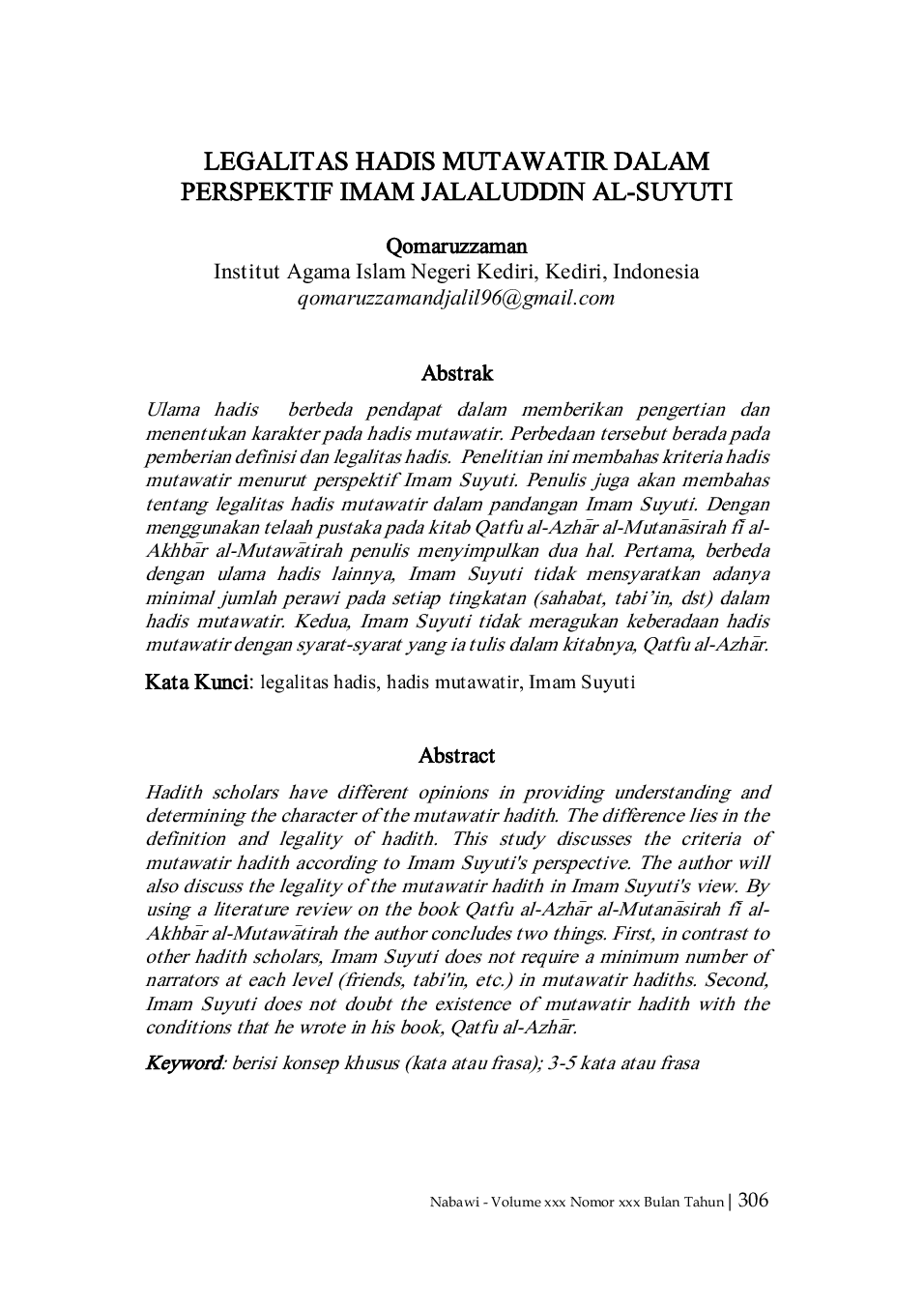 JURIS Legalitas Hadis Mutawatir Dalam Perspektif Imam Jalaluddin Al Suyuti