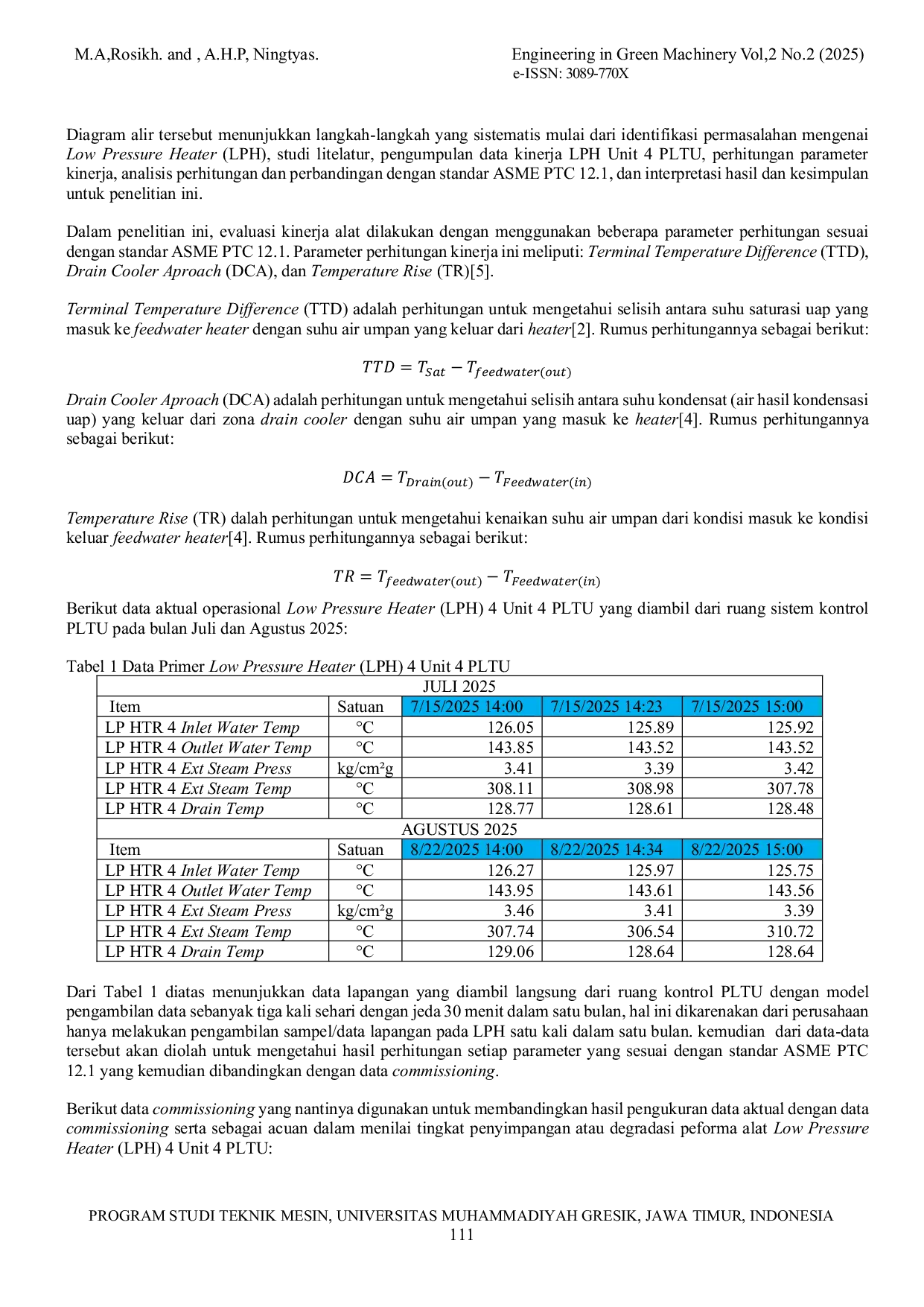 JURIS ANALISA KINERJA LOW PRESSURE HEATER LPH BERBASIS STANDAR ASME PTC DI PLTU UP GRESIK