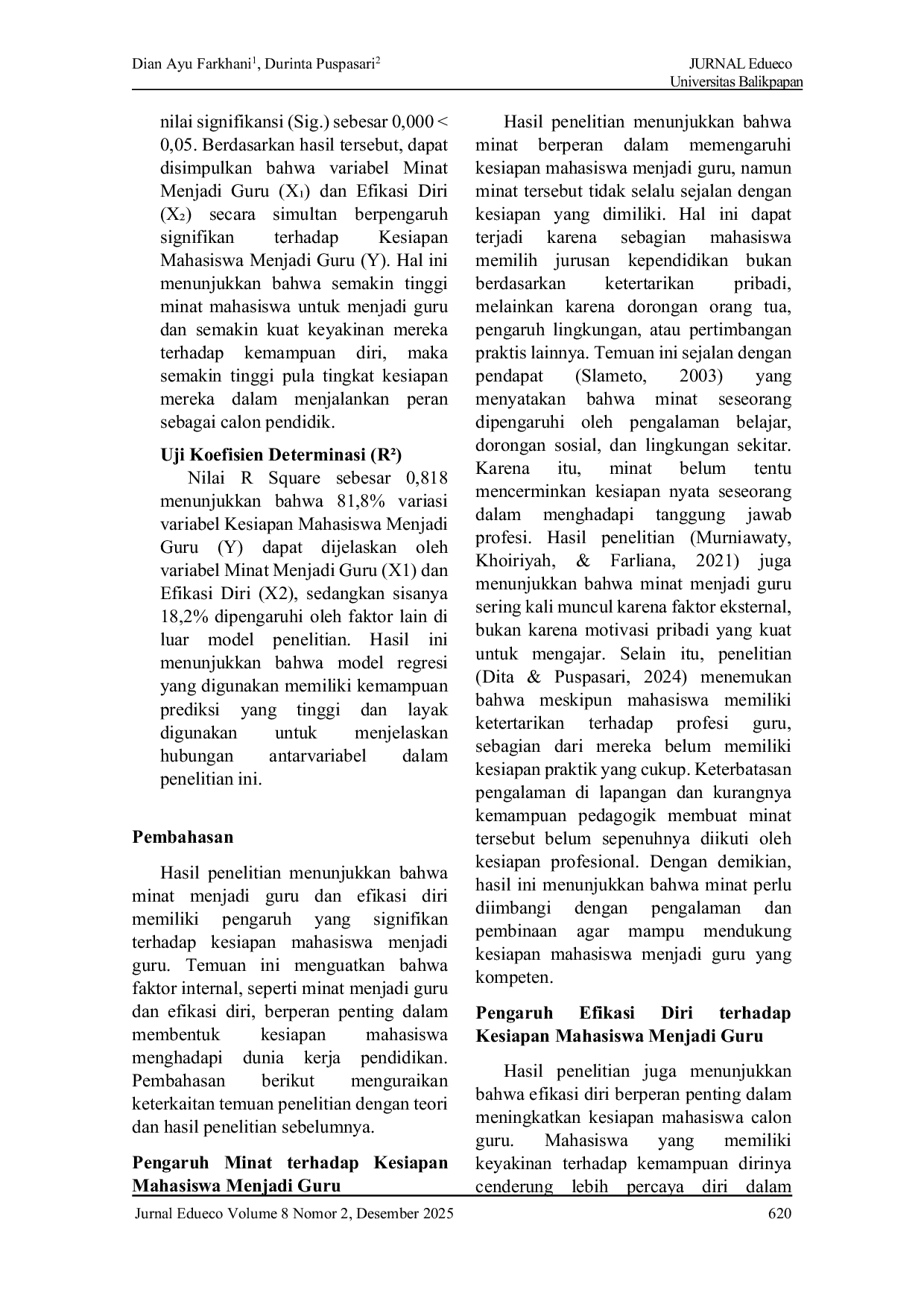 JURIS Pengaruh Minat Dan Efikasi Diri Terhadap Kesiapan Mahasiswa Menjadi Guru