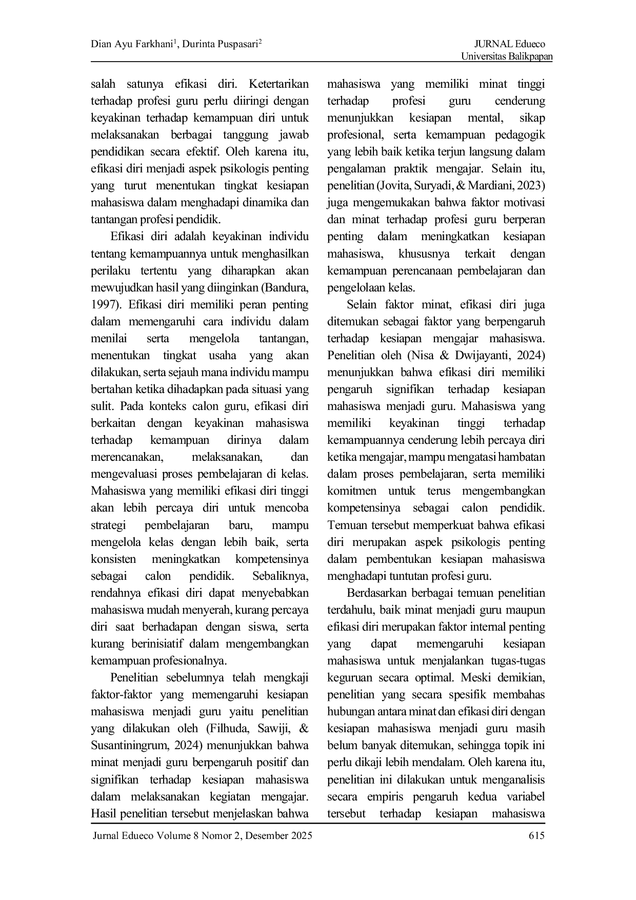 JURIS Pengaruh Minat Dan Efikasi Diri Terhadap Kesiapan Mahasiswa Menjadi Guru