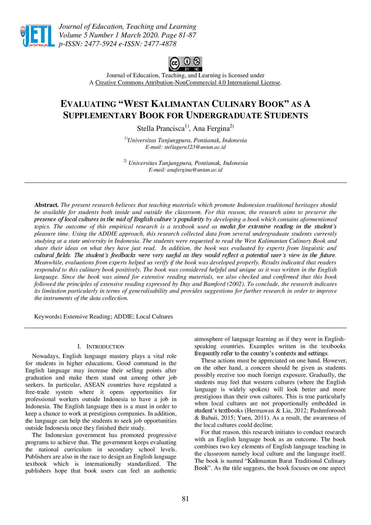 juris Evaluating West Kalimantan Culinary Book as A Supplementary Book for Undergraduate Students