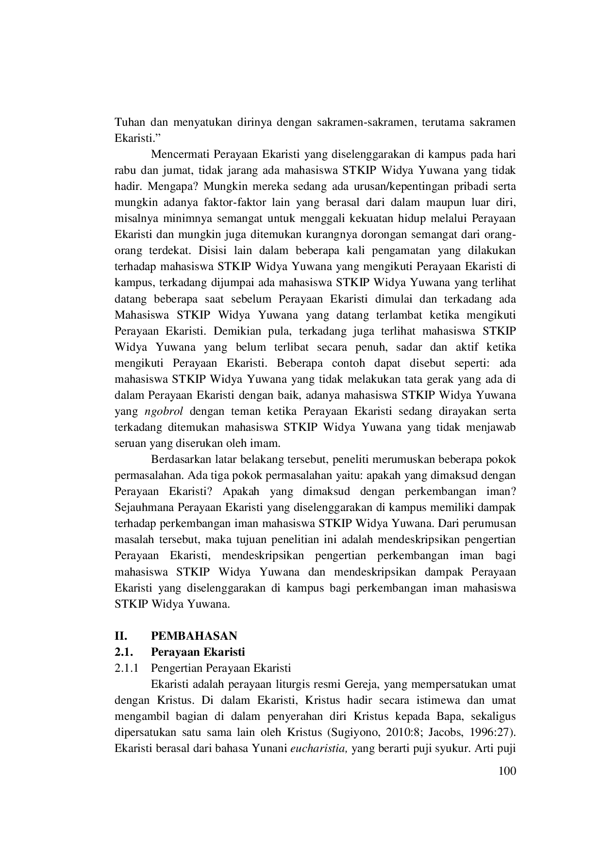 JURIS Dampak Perayaan Ekaristi Kampus Bagi Perkembangan Iman Mahasiswa STKIP Widya Yuwana