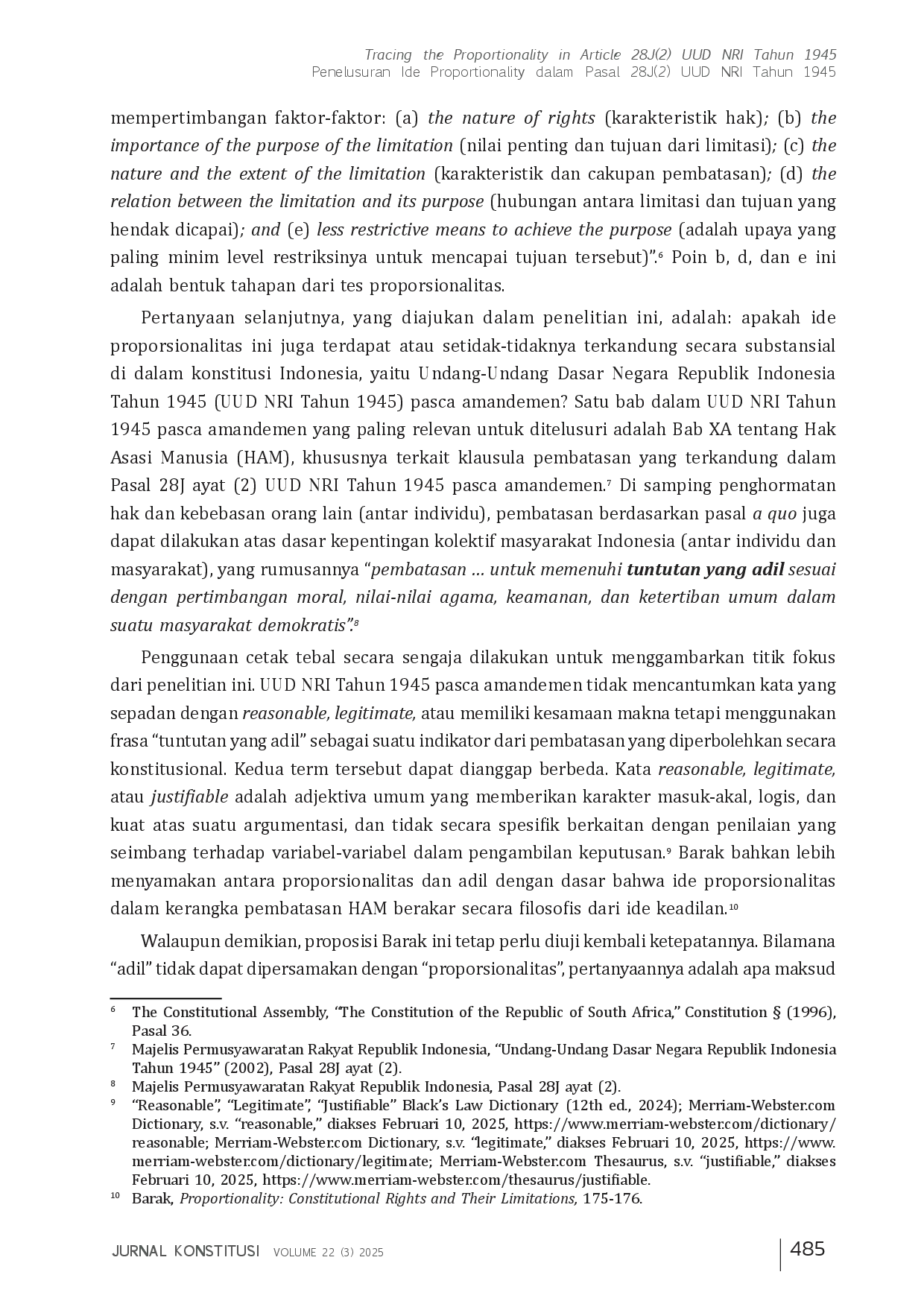 juris Penelusuran Ide Proportionality dalam Pasal 28J 2 UUD NRI Tahun 1945 Tracing the Proportionality in Article 28J 2 UUD NRI Tahun 1945
