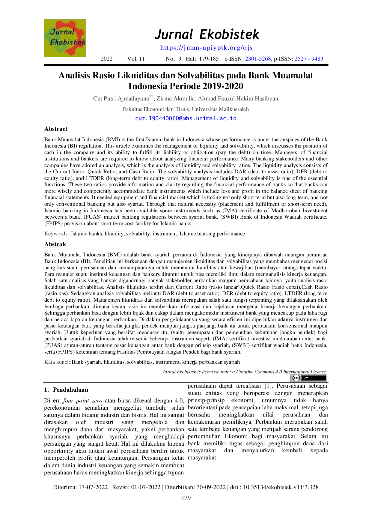 JURIS Analisis Rasio Likuiditas dan Solvabilitas pada Bank Muamalat Indonesia Periode 2019 2020