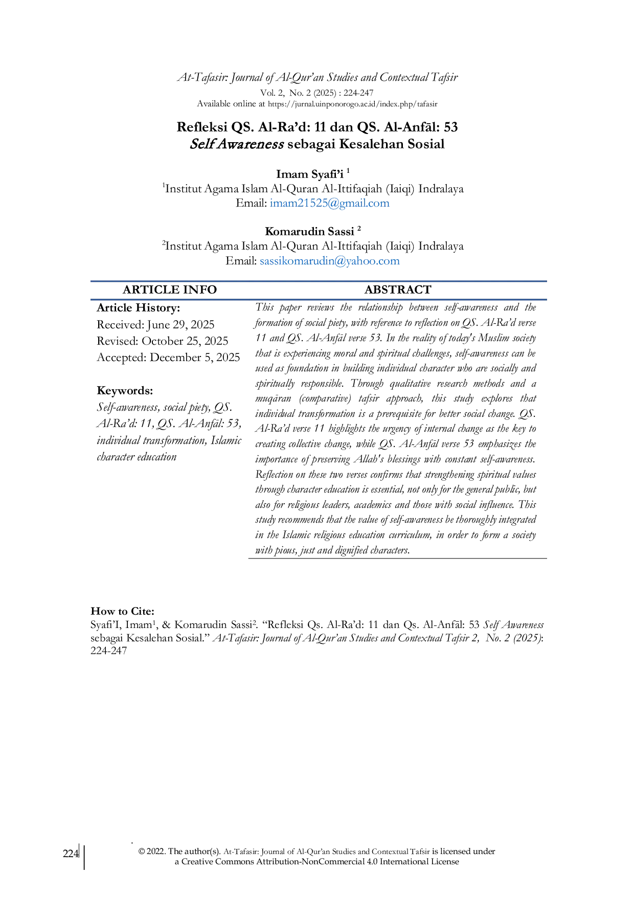 JURIS Reflection of Qs Ar Ra du 11 and Qs Al Anfal 53 Self Awareness as Social Piety