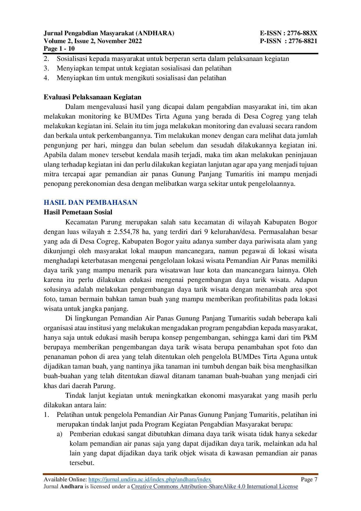 JURIS PENGEMBANGAN DAYA TARIK OBJEK WISATA PEMANDIAN AIR PANAS GUNUNG PANJANG TUMARITIS DI DESA COGREG KABUPATEN BOGOR