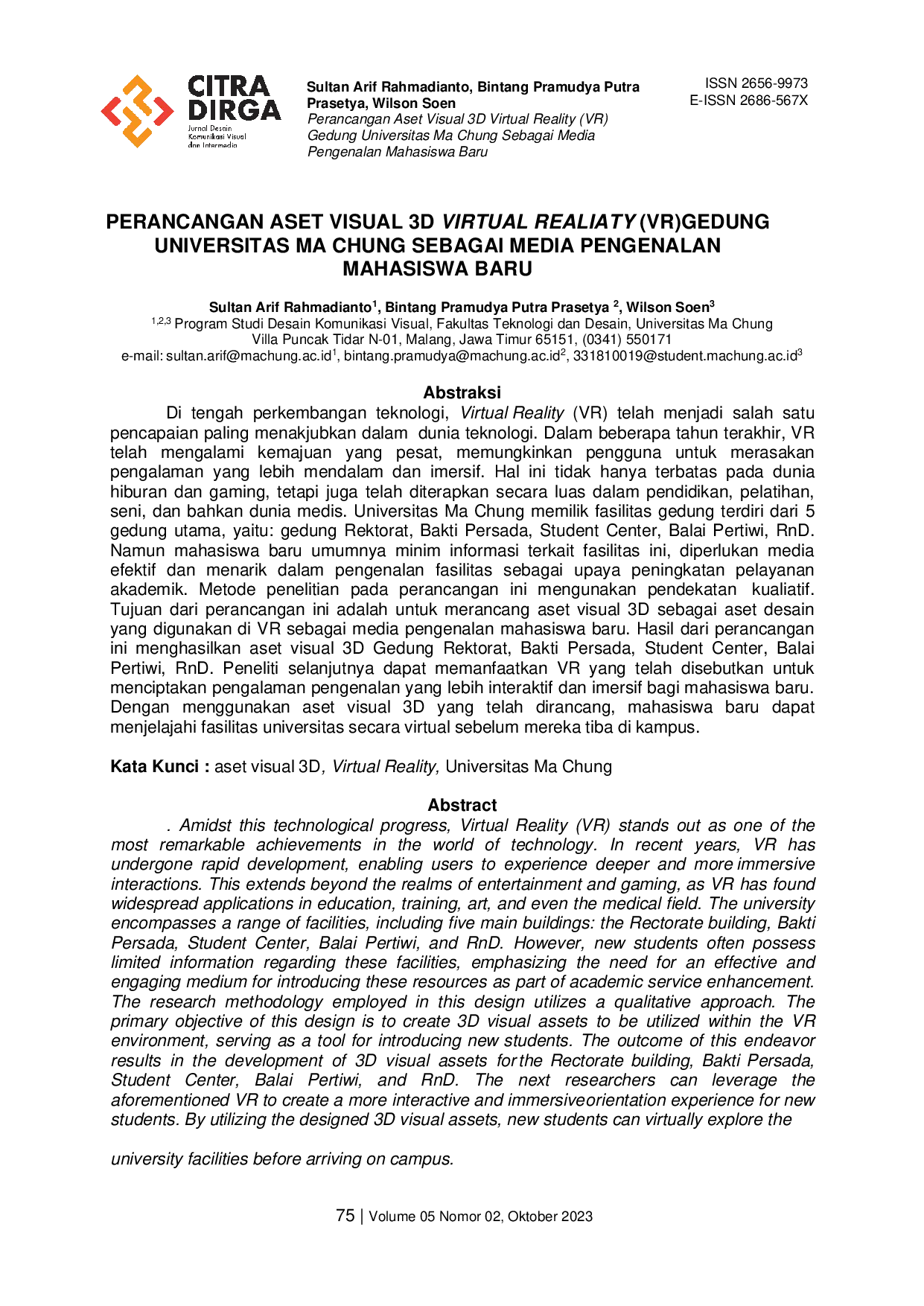JURIS Perancangan Aset Visual 3D Virtual Reality VR Gedung Universitas Ma Chung Sebagai Media Pengenalan Mahasiswa Baru