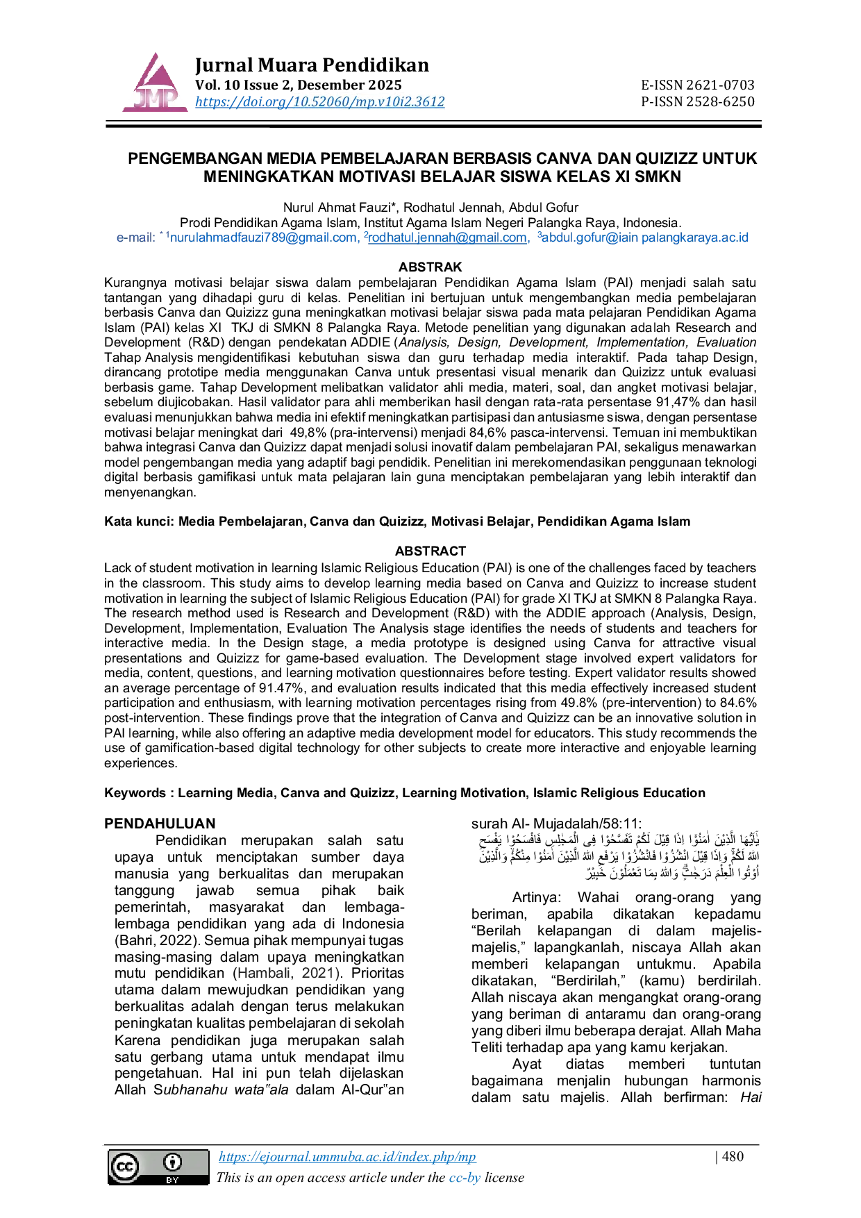 JURIS Pengembangan Media Pembelajaran Berbasis Canva Dan Quizizz untuk Meningkatkan Motivasi Belajar Siswa Kelas XI SMKN