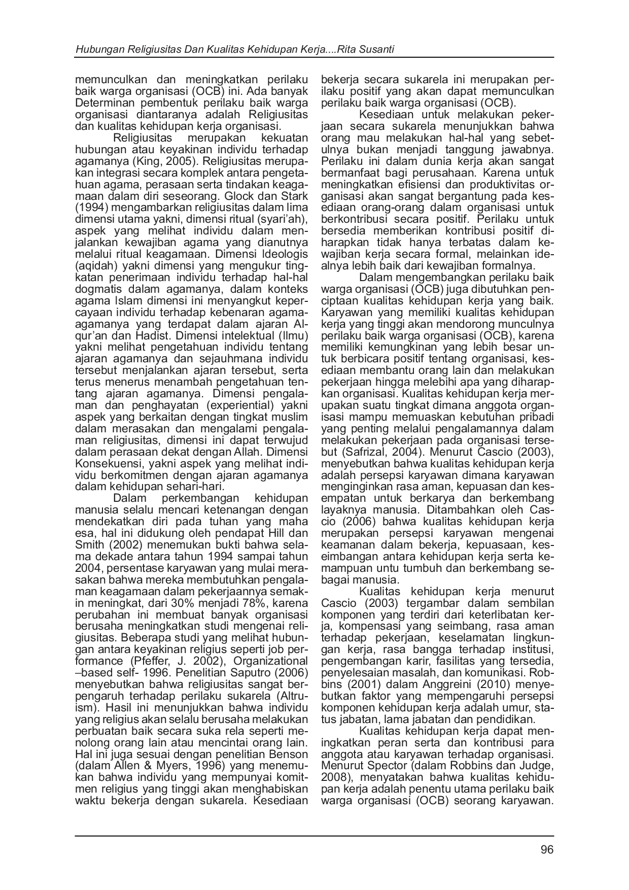 JURIS Hubungan Religiusitas dan Kualitas Kehidupan Kerja dengan Organizational Citizenship Behavior OCB Pada Karyawan