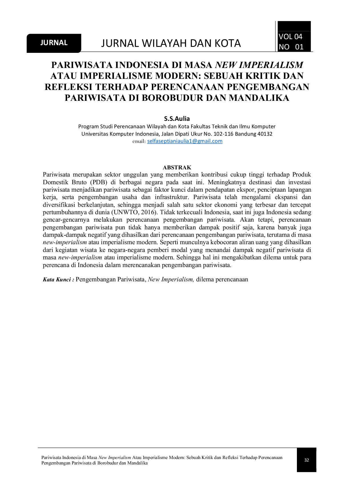 JURIS Pariwisata Indonesia di Masa New Imperialism Atau Imperialisme Modern Sebuah Kritik dan Refleksi Terhadap Perencanaan Pengembangan Pariwisata di Borobudur dan Mandalika