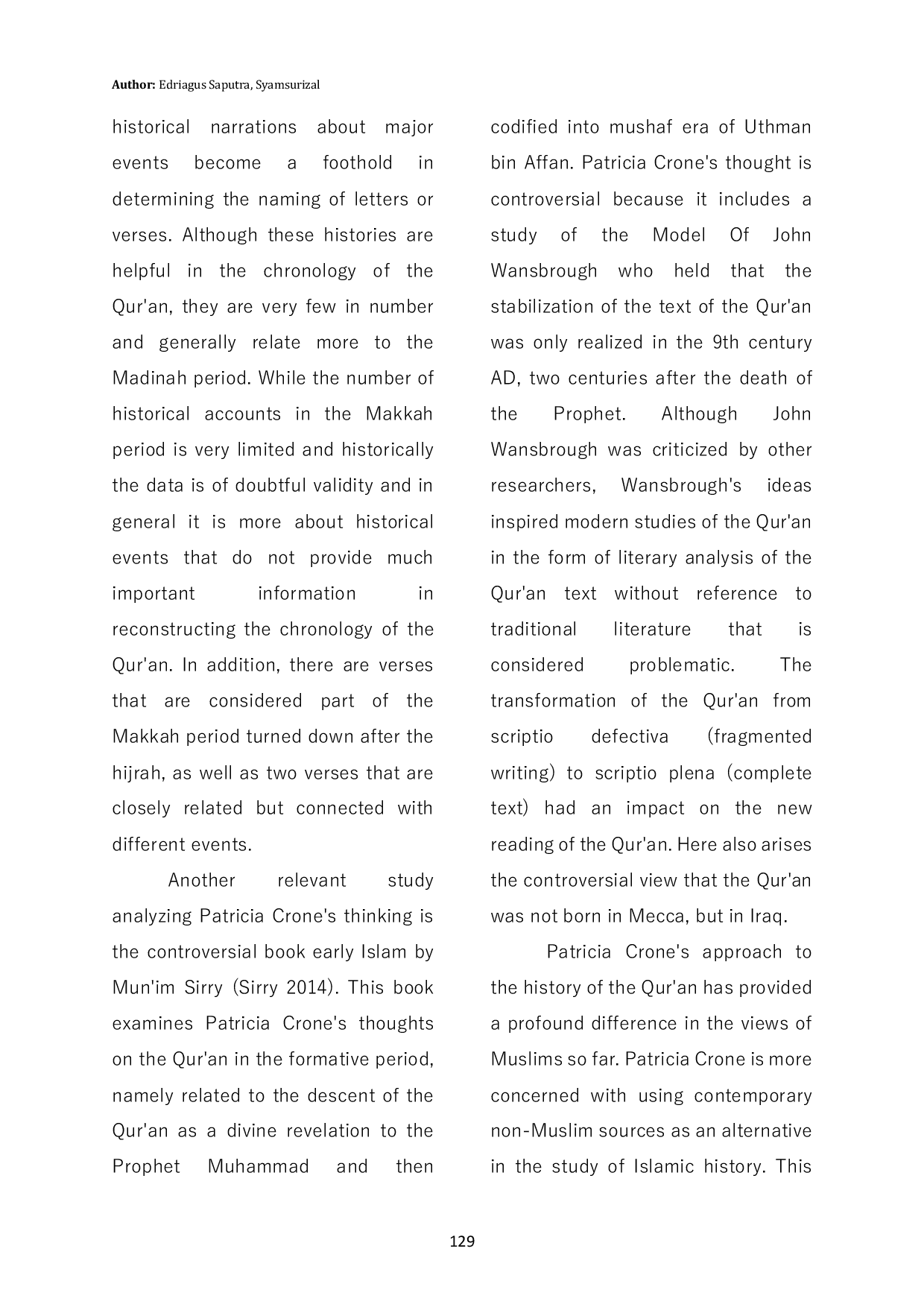 JURIS Patricia Crone s Critical Notes On The Chronological Discourse On The Al Qur an In Macca