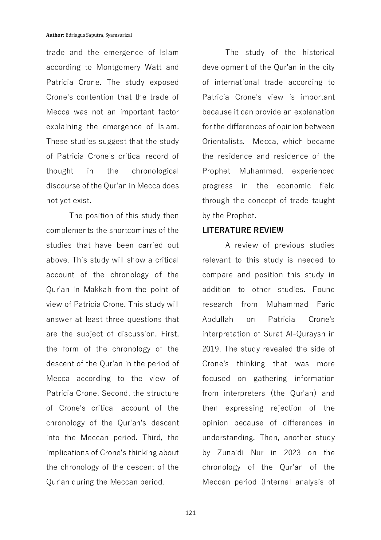 JURIS Patricia Crone s Critical Notes On The Chronological Discourse On The Al Qur an In Macca