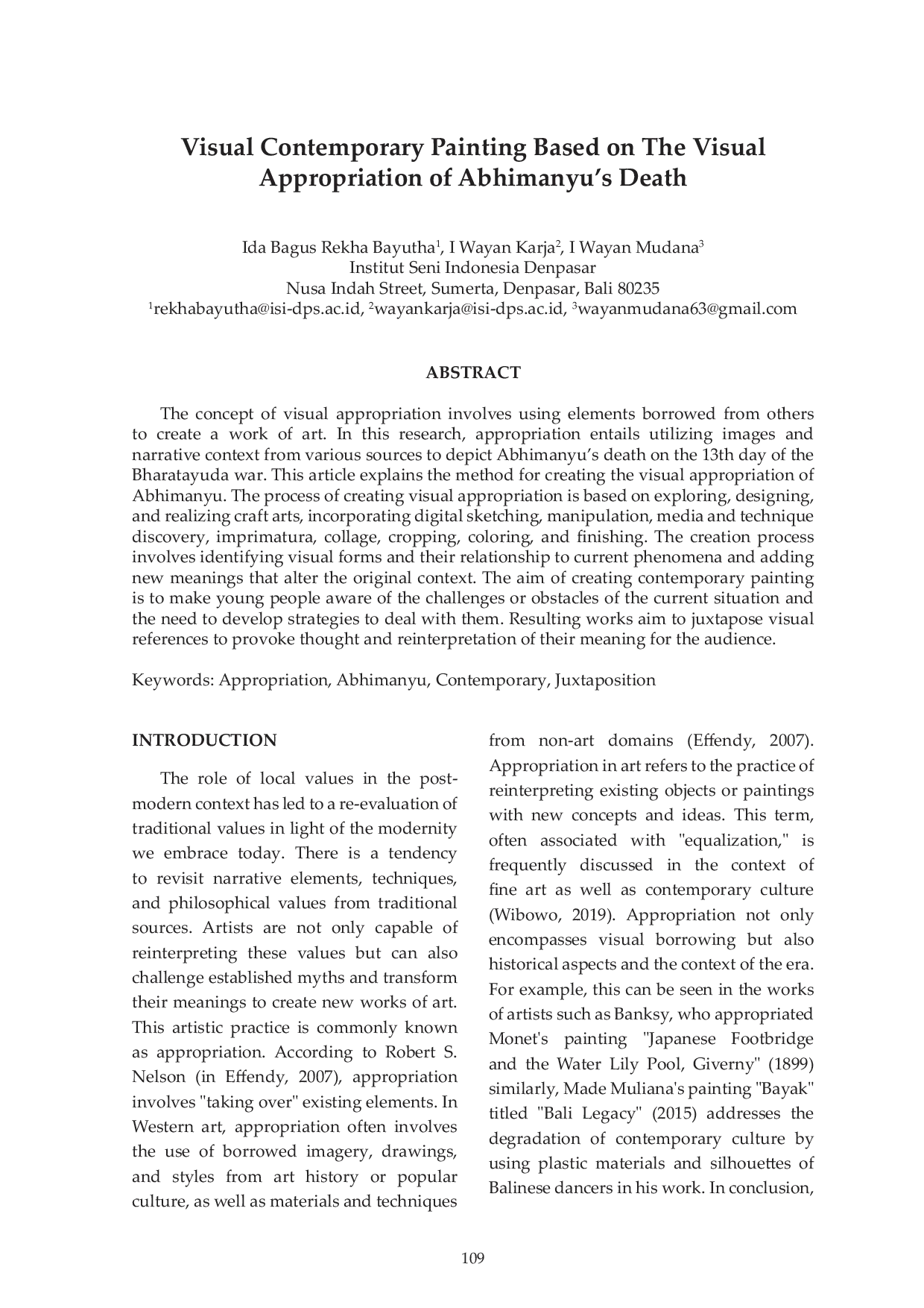 JURIS Visual Contemporary Painting Based on The Visual Appropriation of Abhimanyu s Death