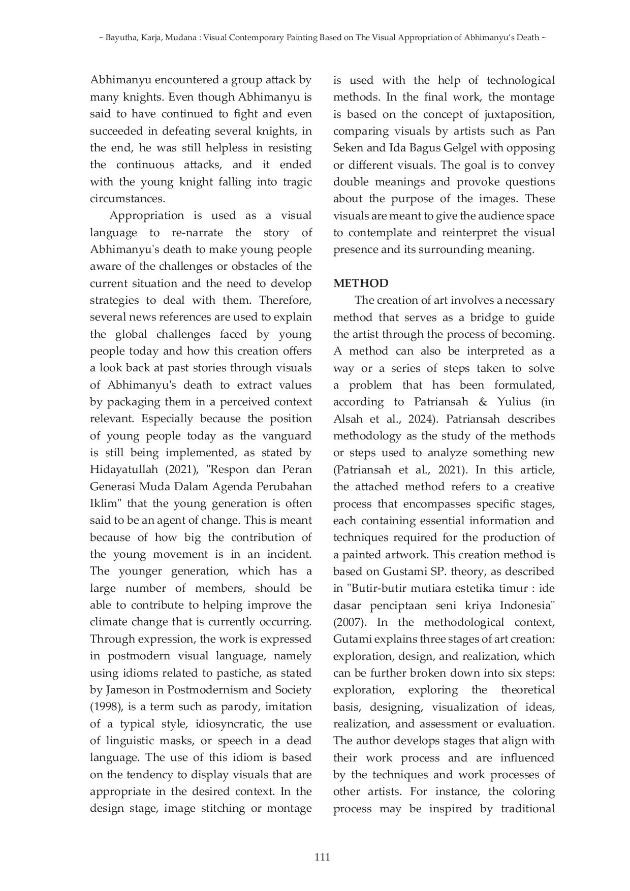 JURIS Visual Contemporary Painting Based on The Visual Appropriation of Abhimanyu s Death