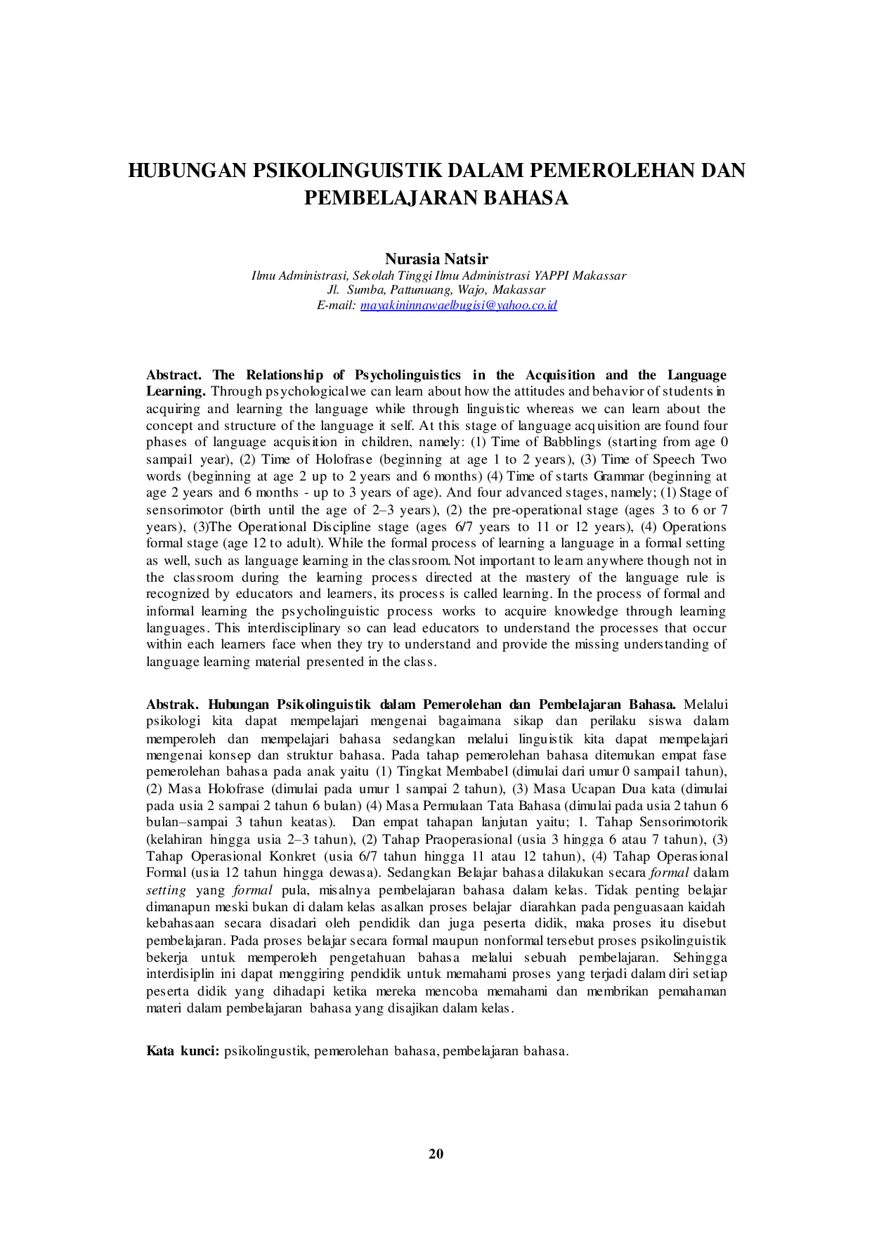 JURIS Hubungan Psikolinguistik Dalam Pemerolehan Dan Pembelajaran Bahasa
