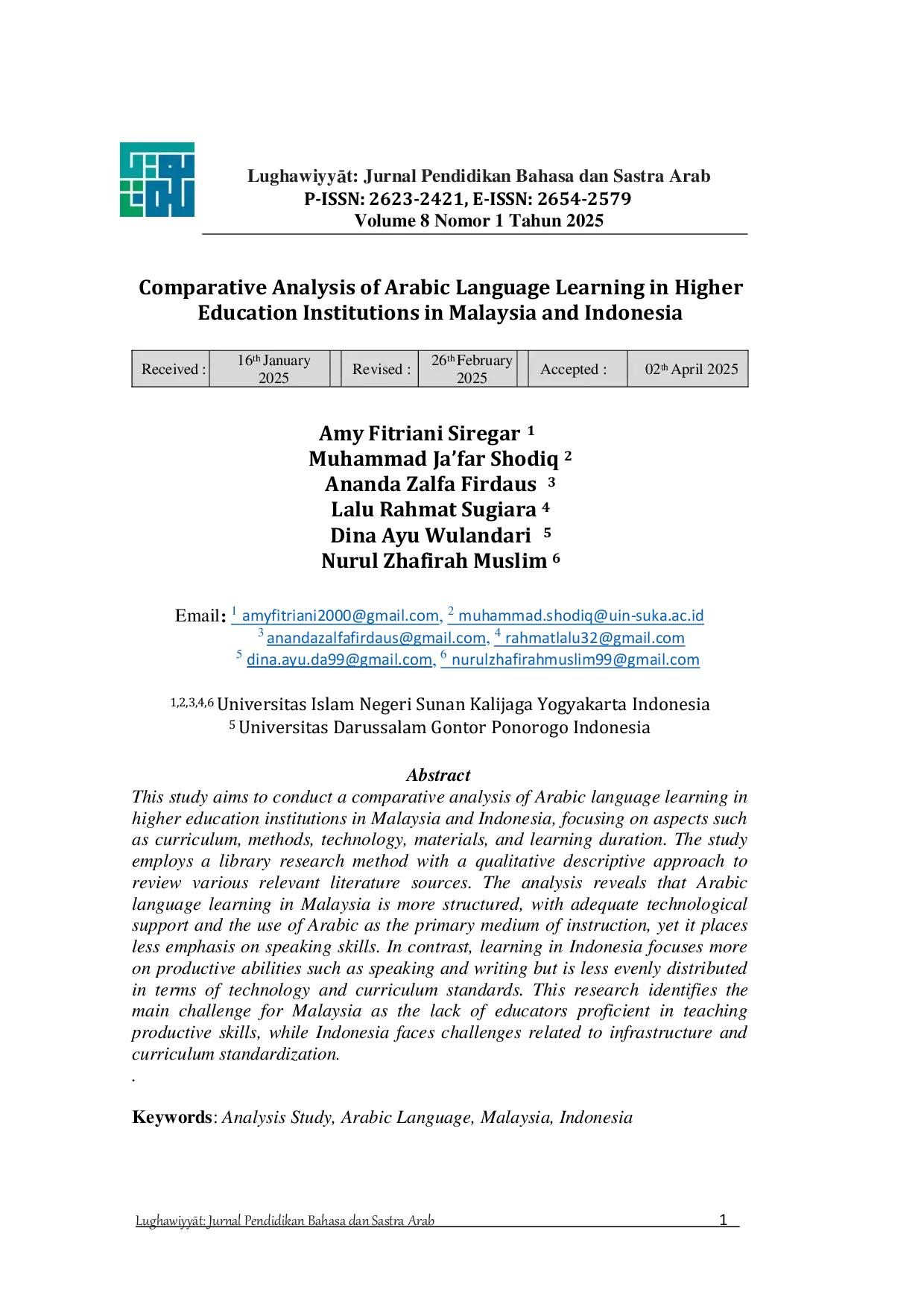 JURIS Comparative Analysis of Arabic Language Learning in Higher Education Institutions in Malaysia and Indonesia