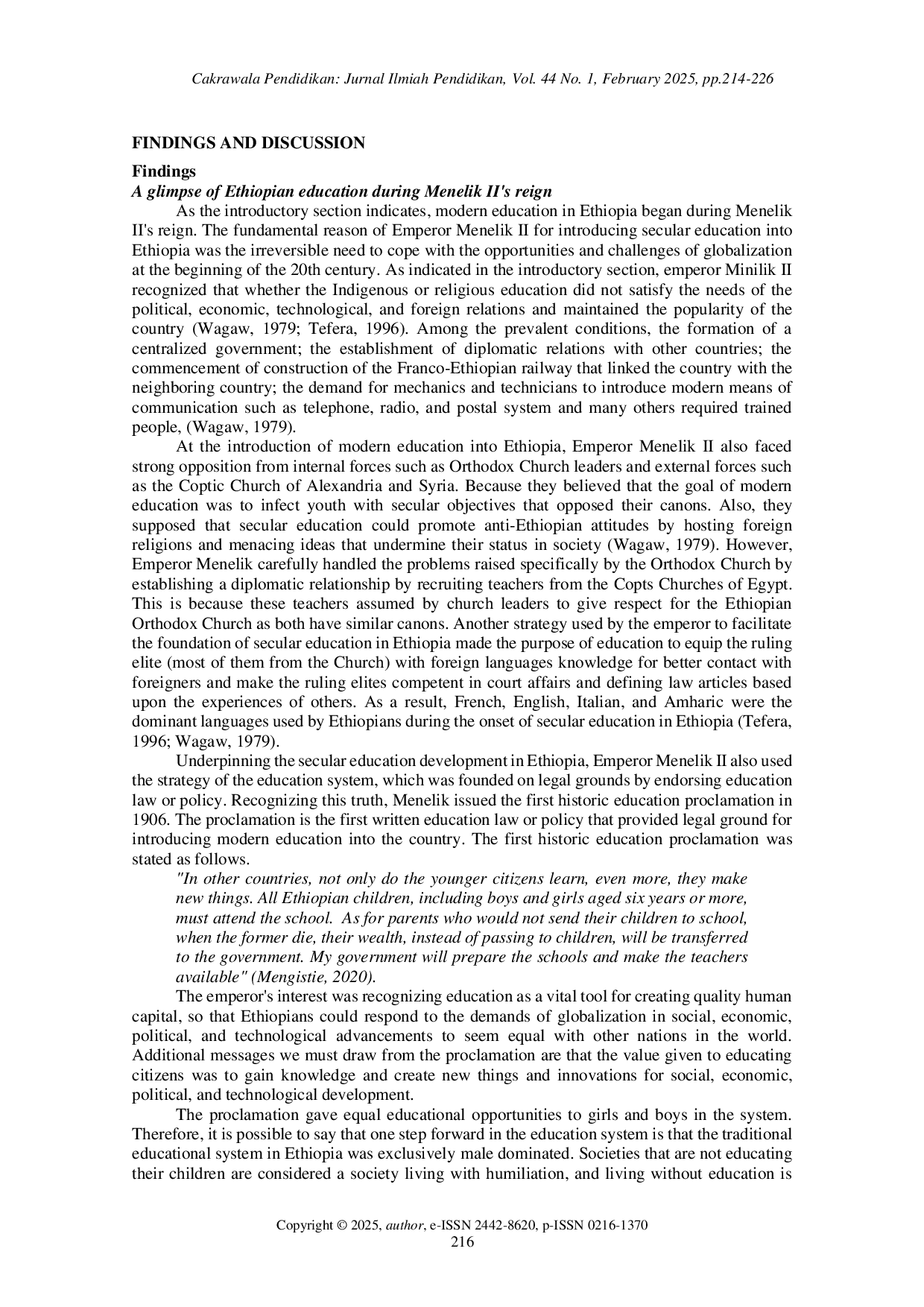 juris Evolution of modern education in Ethiopia A comprehensive review of the historical literature during the imperial periods