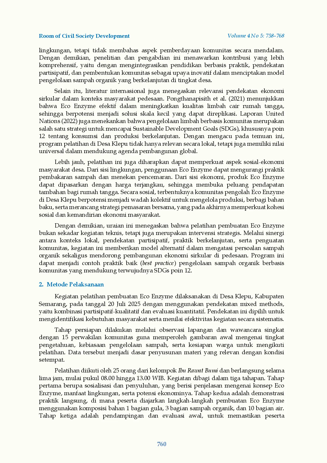 juris Pelatihan Pembuatan Eco Enzyme Melalui Pengolahan Sampah Organik Pada Ibu Rawat Bumi Desa Klepu