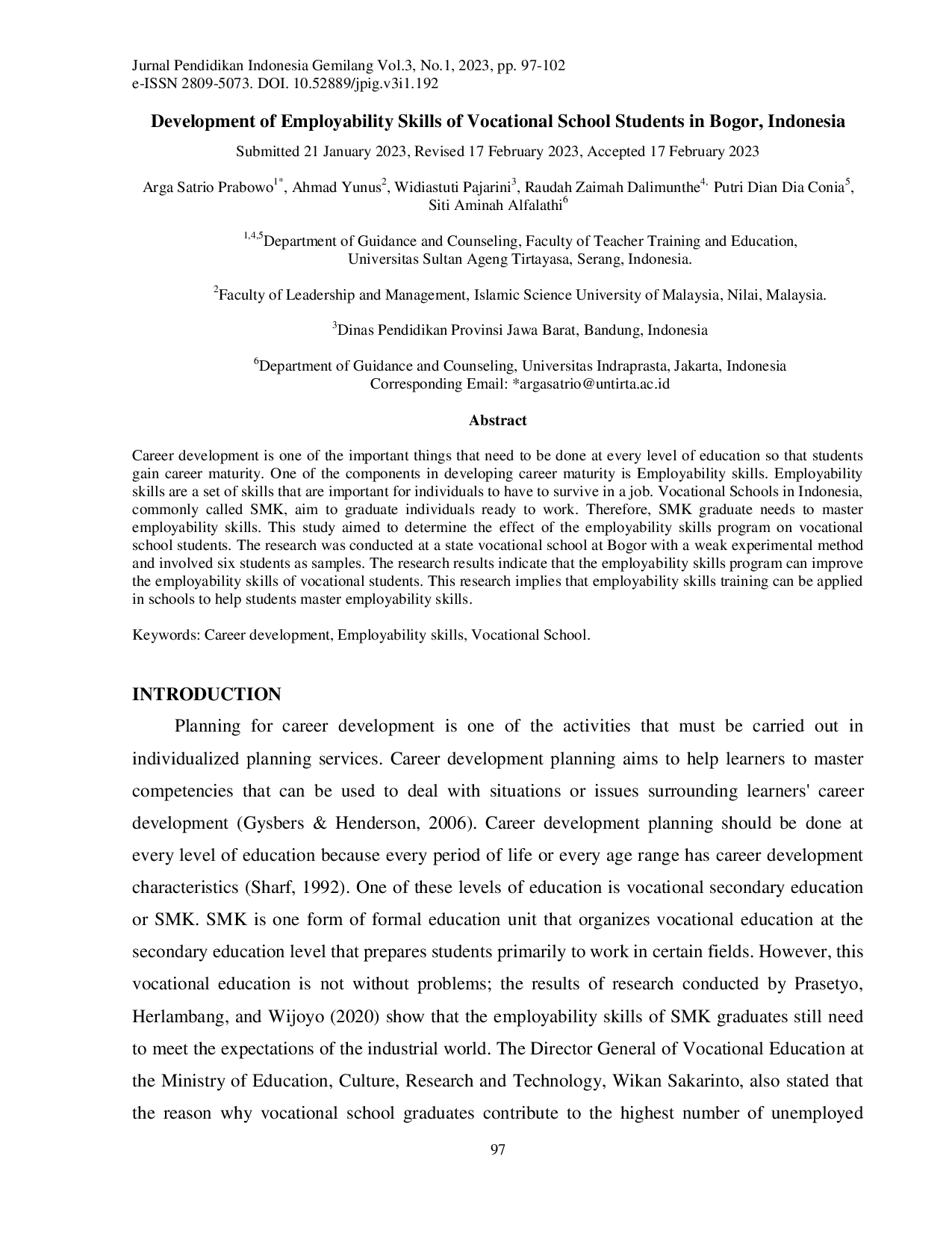 juris Development of Employability Skills of Vocational School Students in Bogor Indonesia