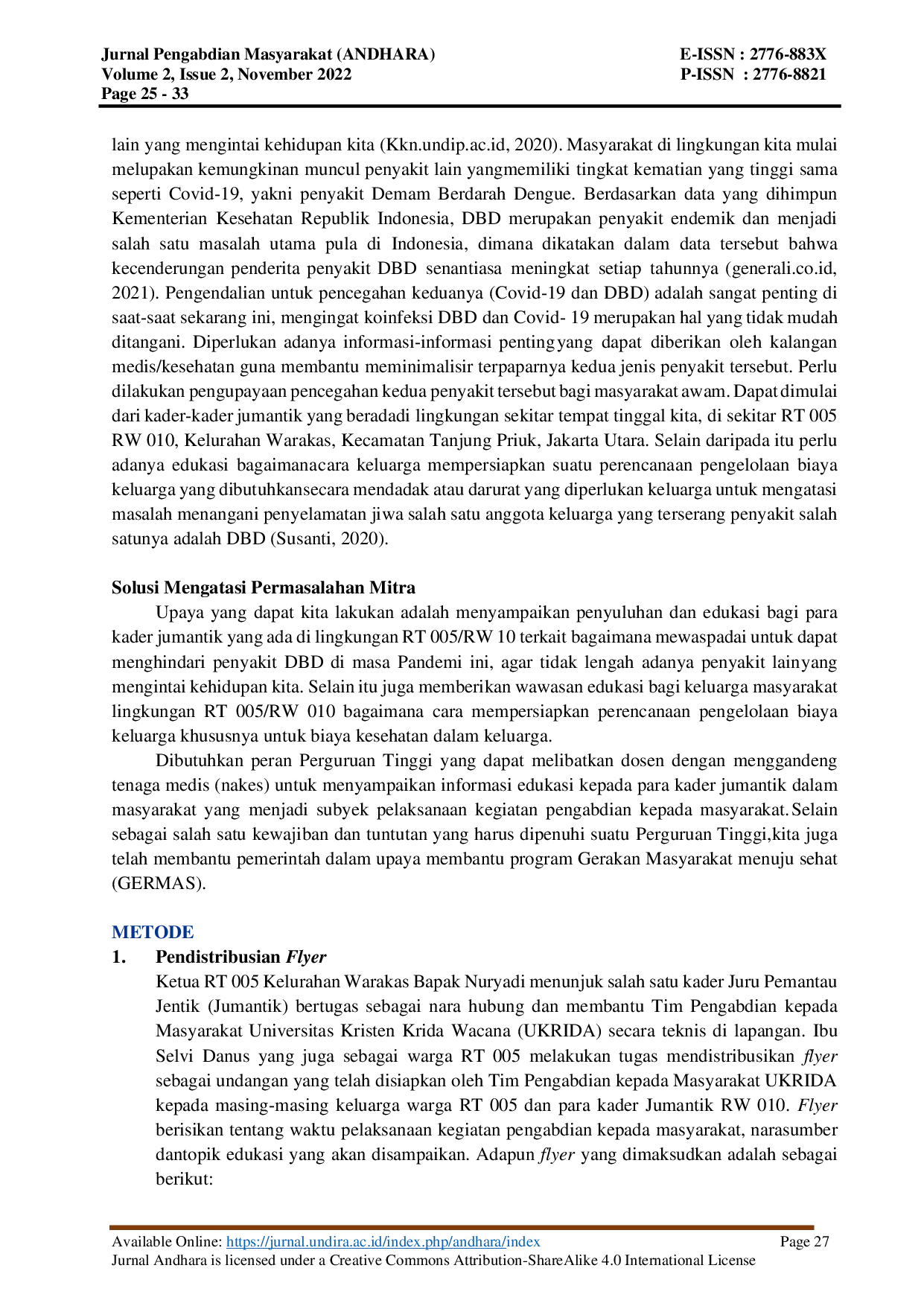 JURIS Penyuluhan Edukasi Demam Berdarah Dan Perencanaan Pengelolaan Biaya Kesehatan Bagi Masyarakat Warakas