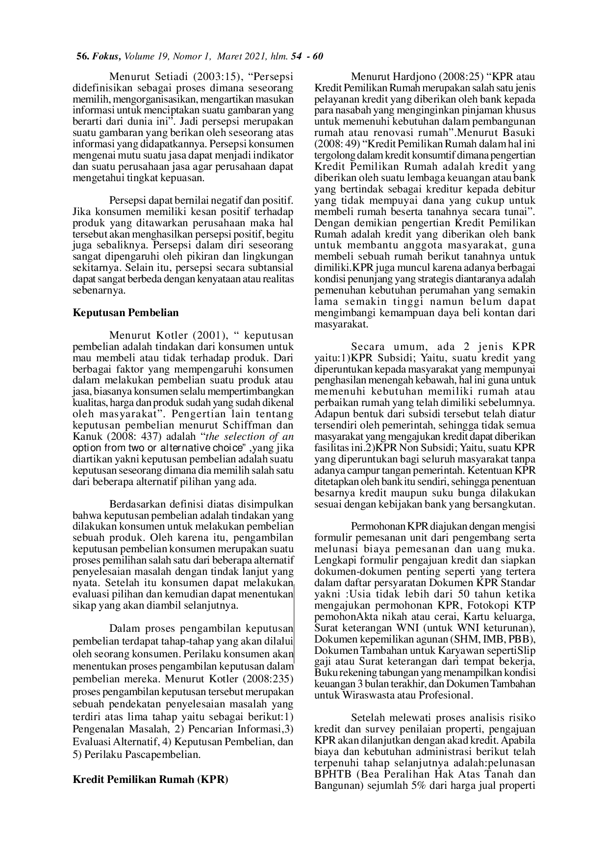 JURIS Pengaruh Persepsi Nasabah Terhadap Keputusan Pembelian Kredit Pemilikan Rumah Kpr Bni Griya