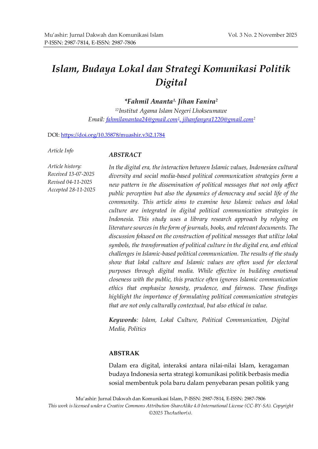 JURIS Islam Budaya Lokal Dan Strategi Komunikasi Politik Digital