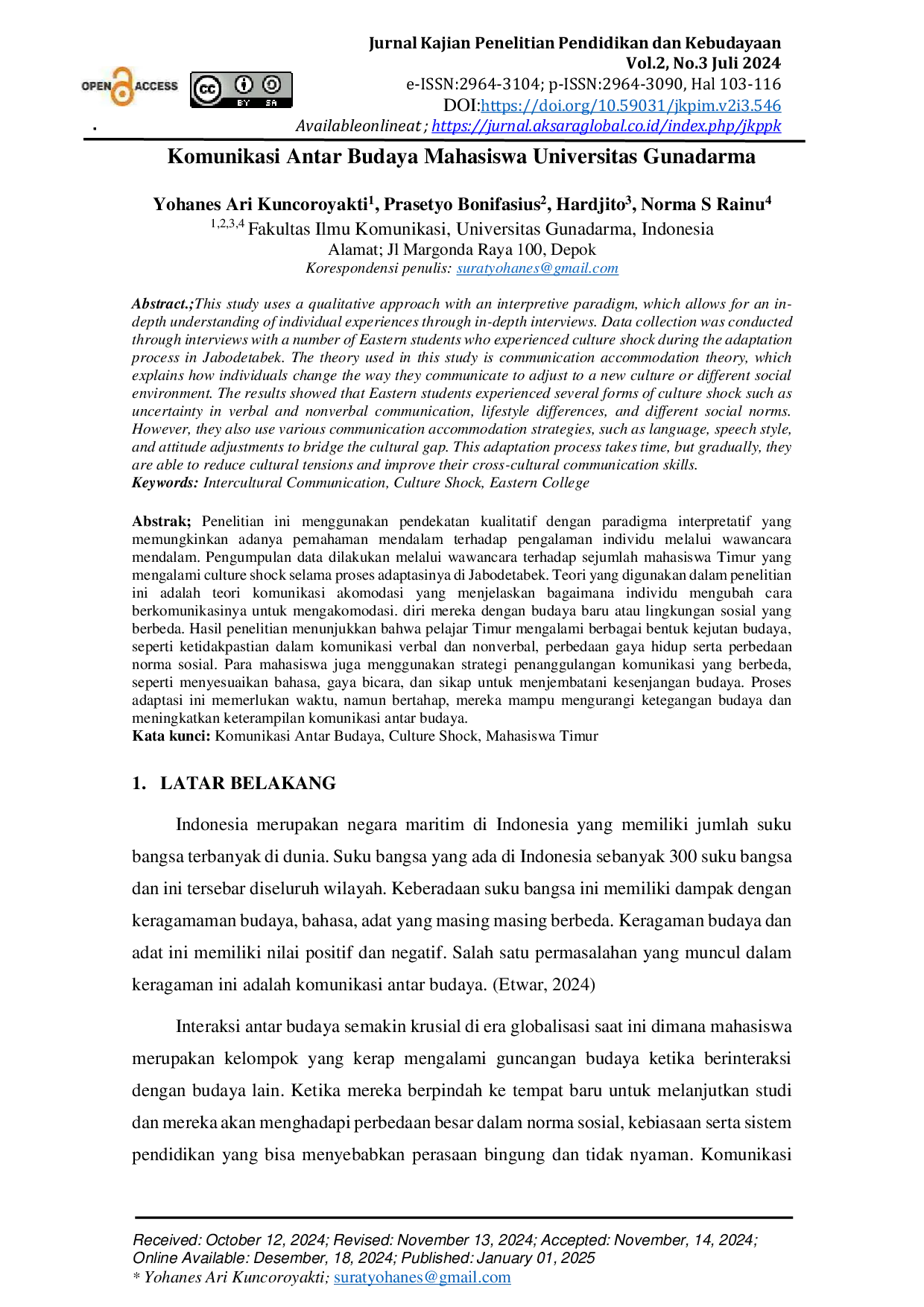 JURIS Komunikasi Antar Budaya Mahasiswa Universitas Gunadarma
