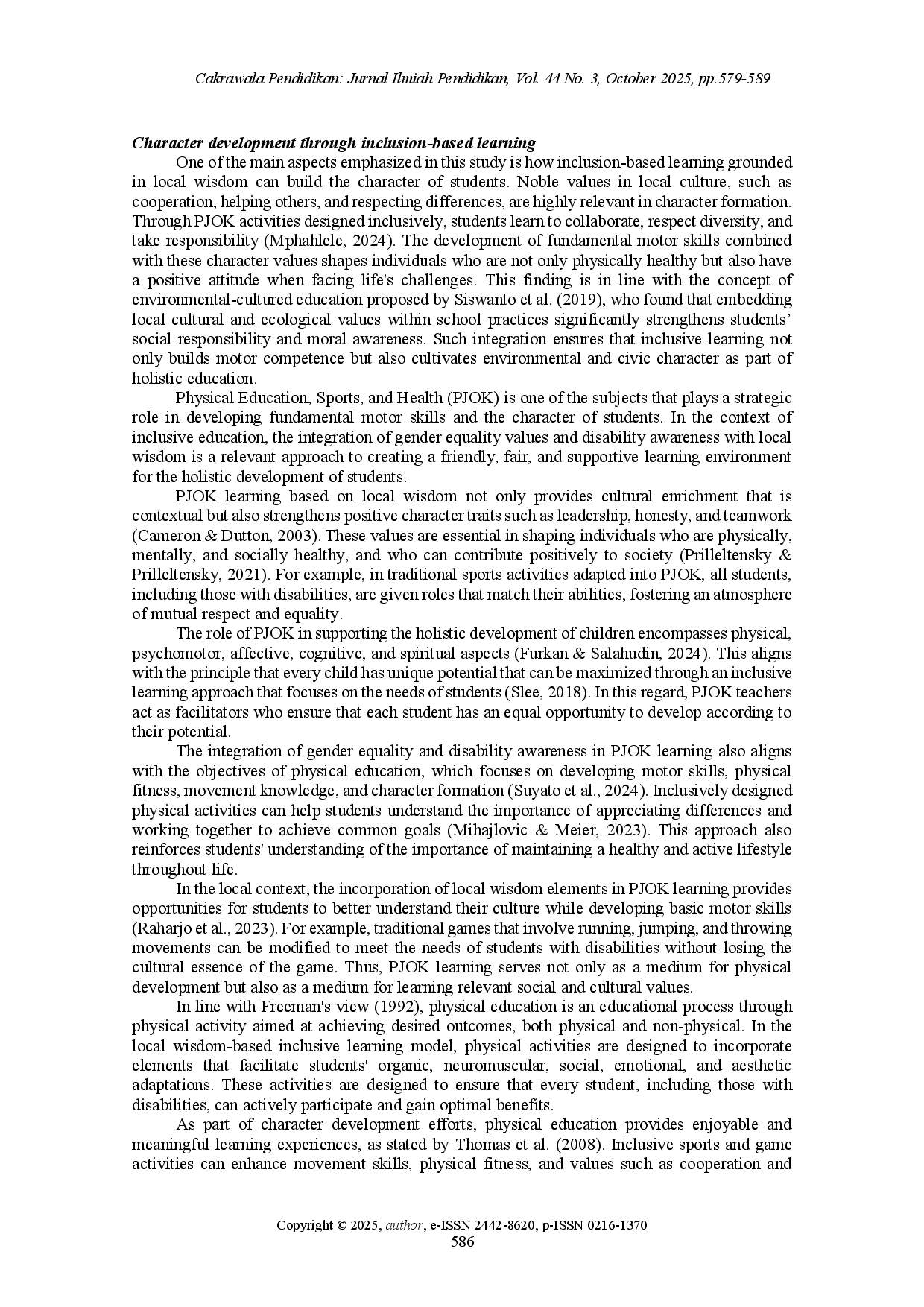 juris Inclusive learning model with local wisdom for gender equality in physical education