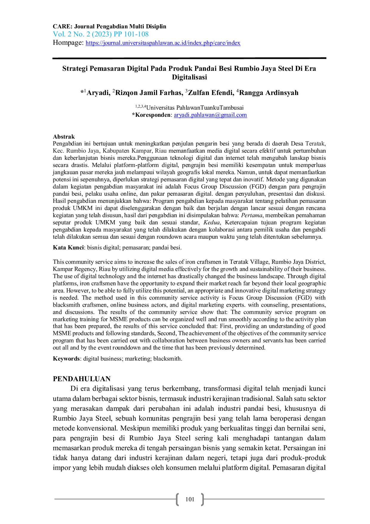 JURIS Strategi Pemasaran Digital Pada Produk Pandai Besi Rumbio Jaya Steel Di Era Digitalisasi