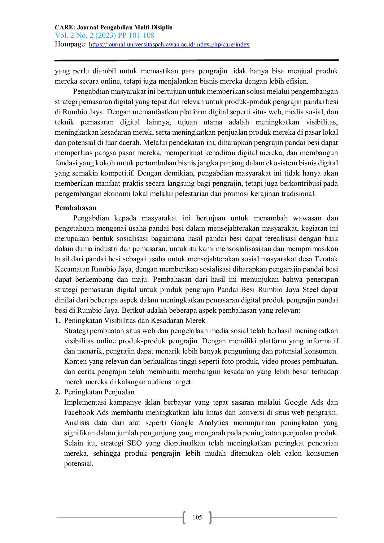 JURIS Strategi Pemasaran Digital Pada Produk Pandai Besi Rumbio Jaya Steel Di Era Digitalisasi