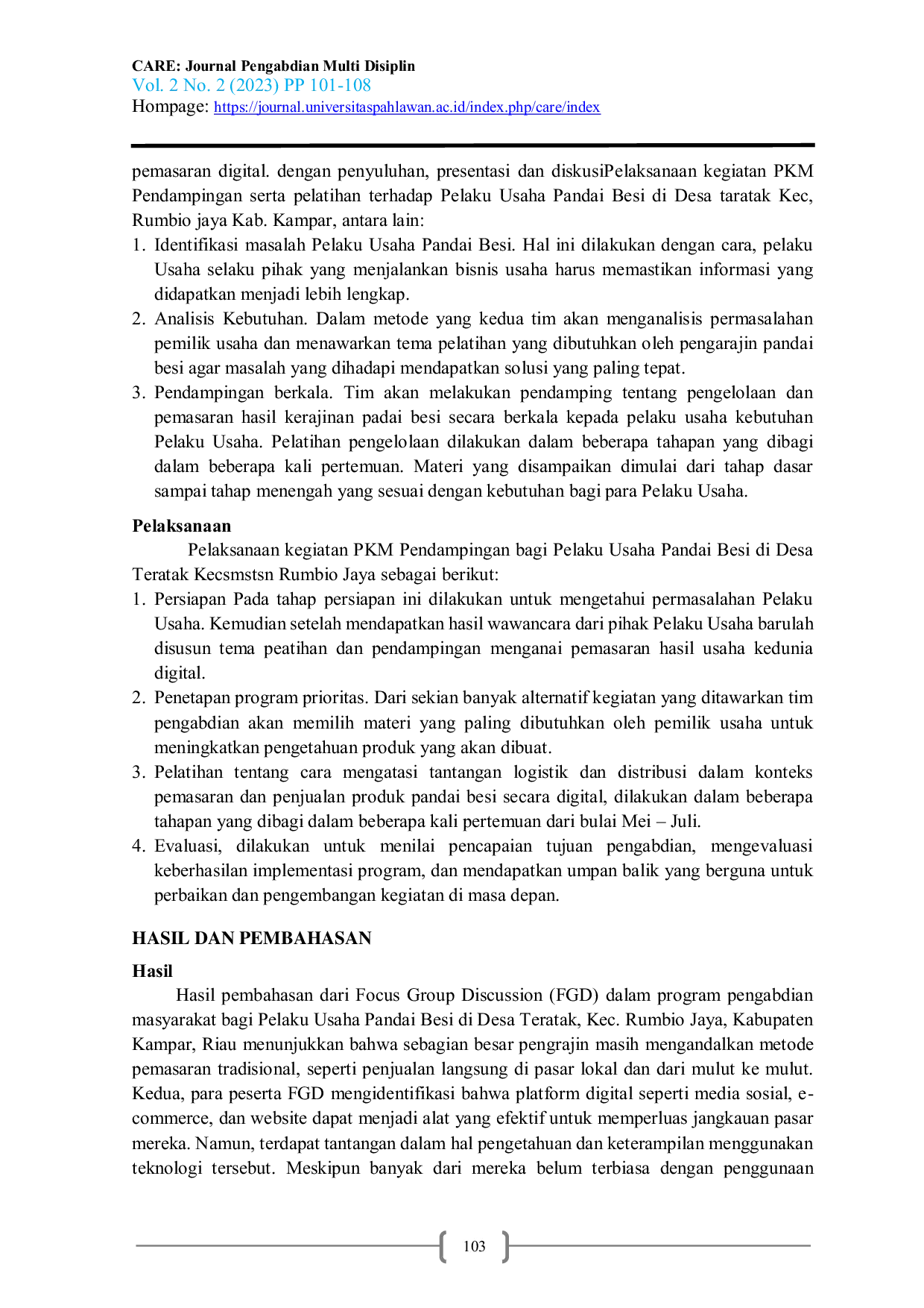 JURIS Strategi Pemasaran Digital Pada Produk Pandai Besi Rumbio Jaya Steel Di Era Digitalisasi