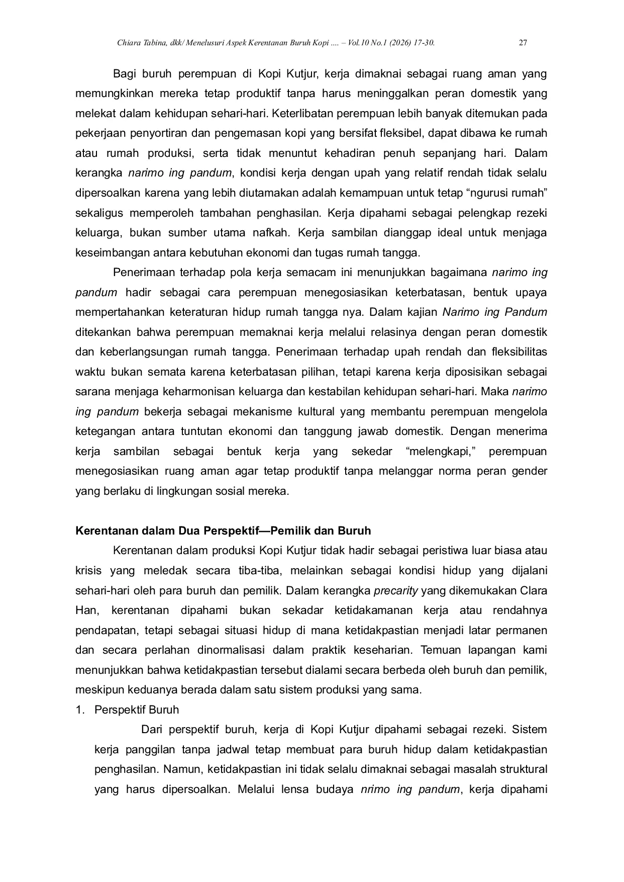 JURIS Menelusuri Aspek Kerentanan Buruh Kopi Dalam Sistem Kerja Panggilan Di Kopi Kutjur