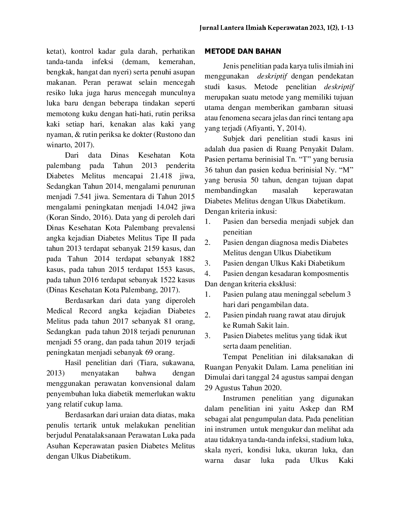 JURIS Penatalaksanaan Perawatan Luka Pada Asuhan Keperawatan Pasien Diabetes Melitus Dengan Ulkus Diabetikum